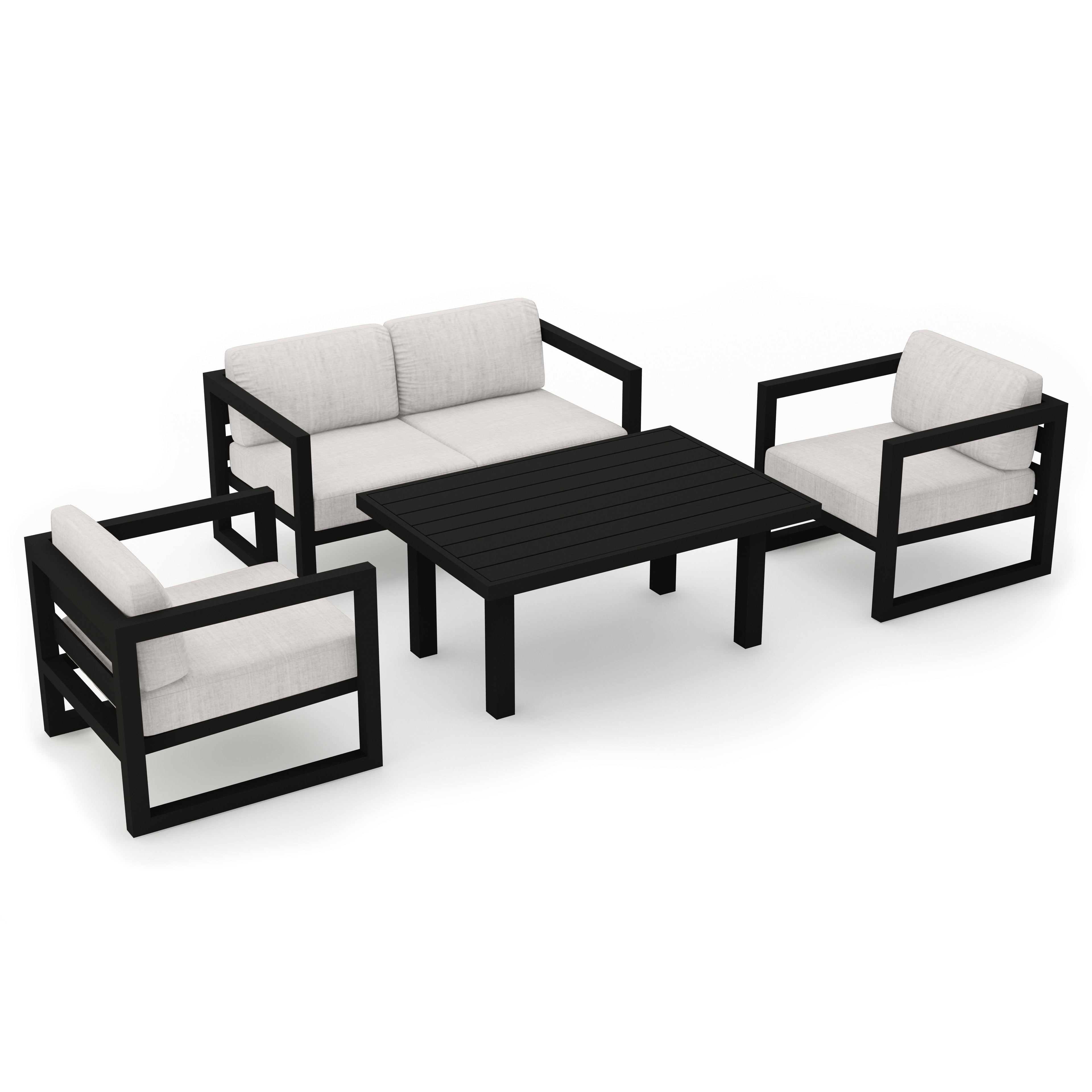 Avion Classic 4 Piece Aluminum Loveseat Set#Finish_Black#Fabric_Cast Silver