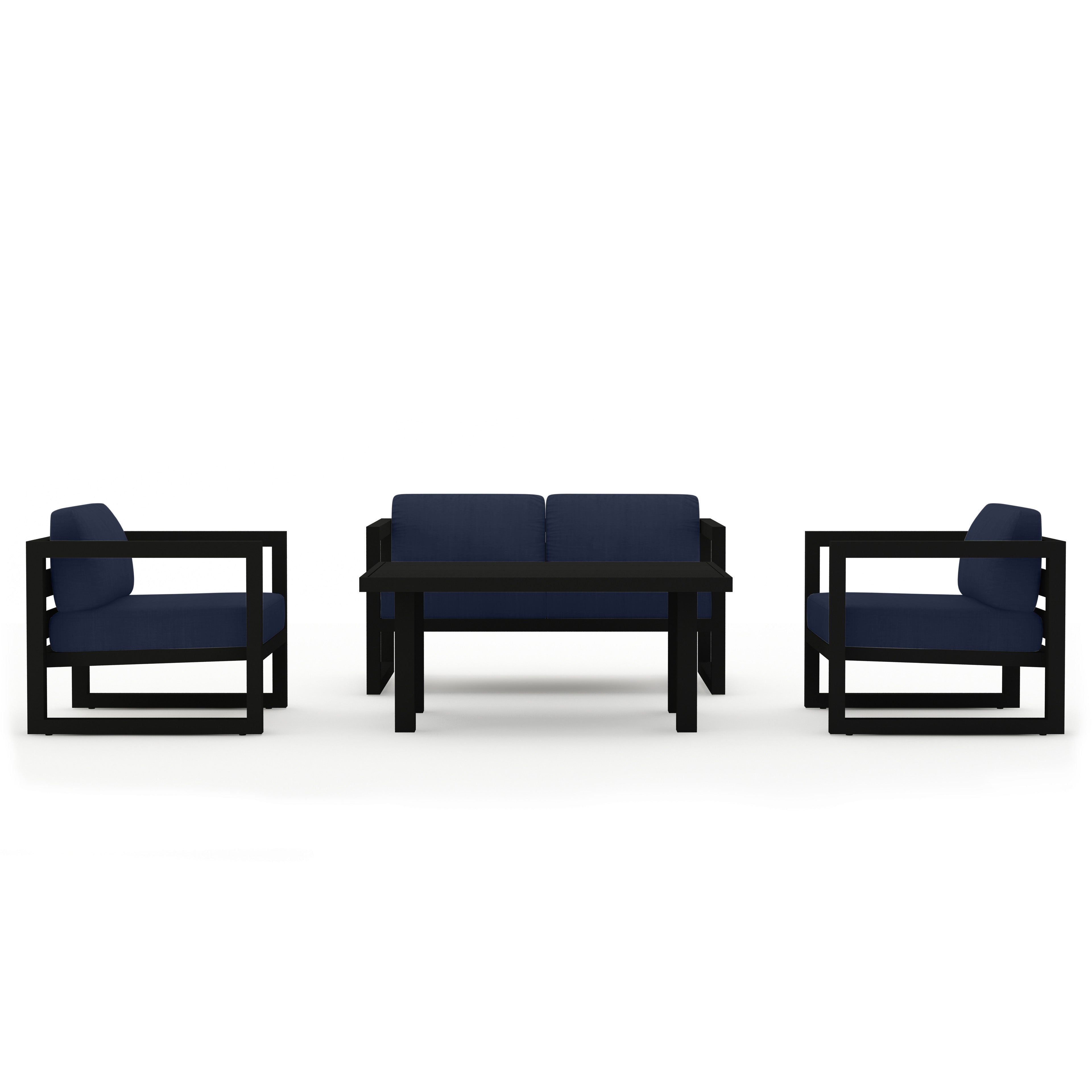 Avion Classic 4 Piece Aluminum Loveseat Set#Finish_Black#Fabric_Spectrum Indigo