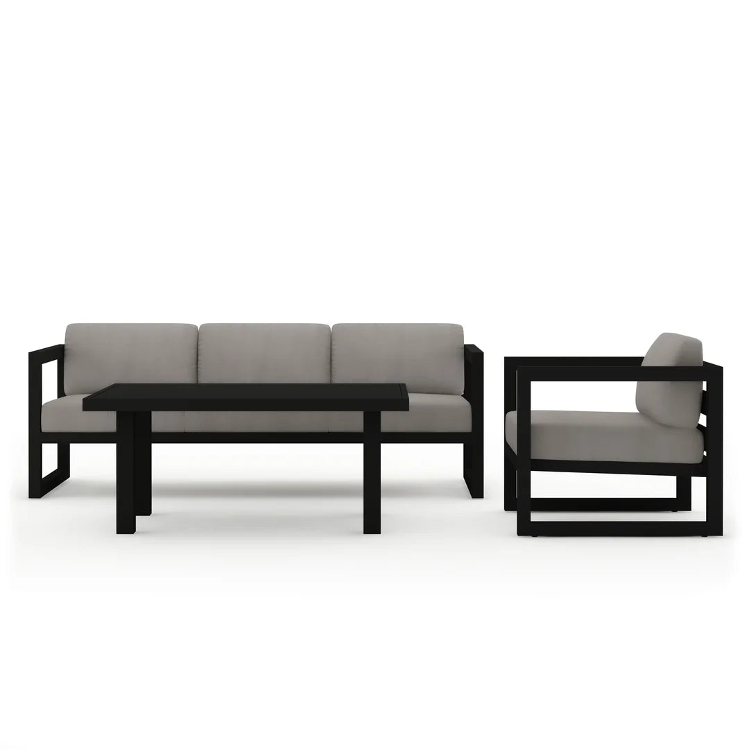 Avion Classic 3 Piece Aluminum Sofa Set#Finish_Black#Fabric_Canvas Charcoal