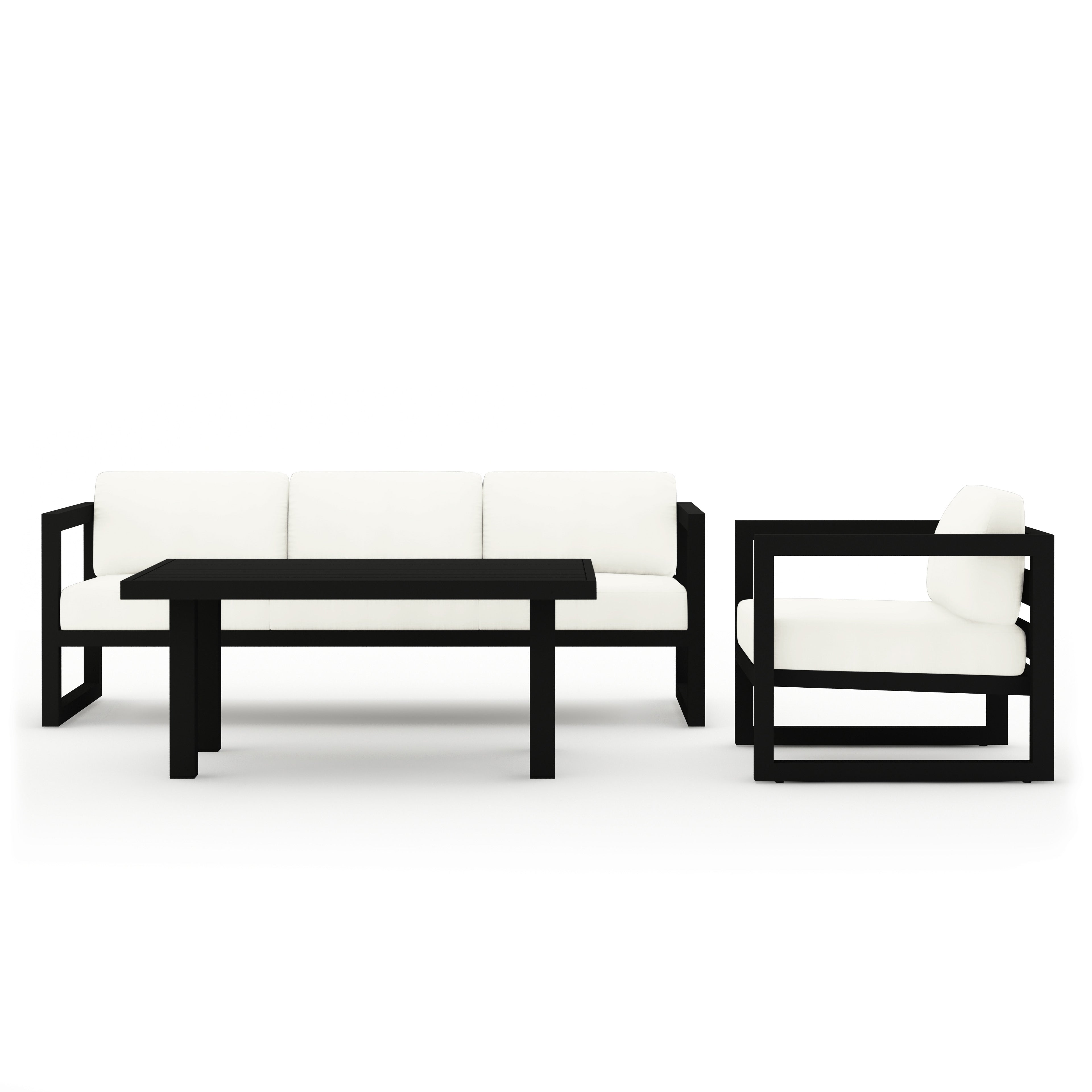 Avion Classic 3 Piece Aluminum Sofa Set#Finish_Black#Fabric_Canvas Natural