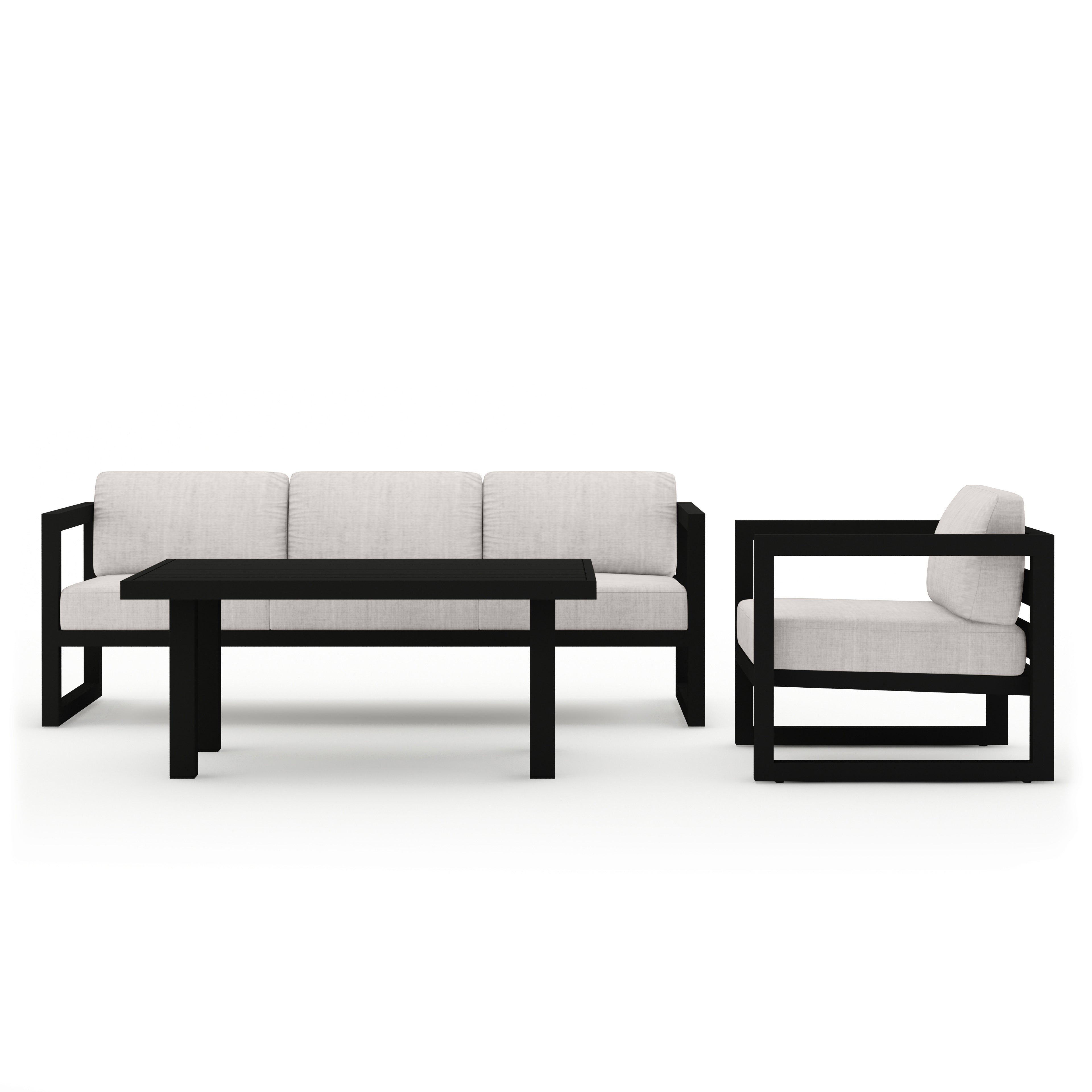 Avion Classic 3 Piece Aluminum Sofa Set#Finish_Black#Fabric_Cast Silver