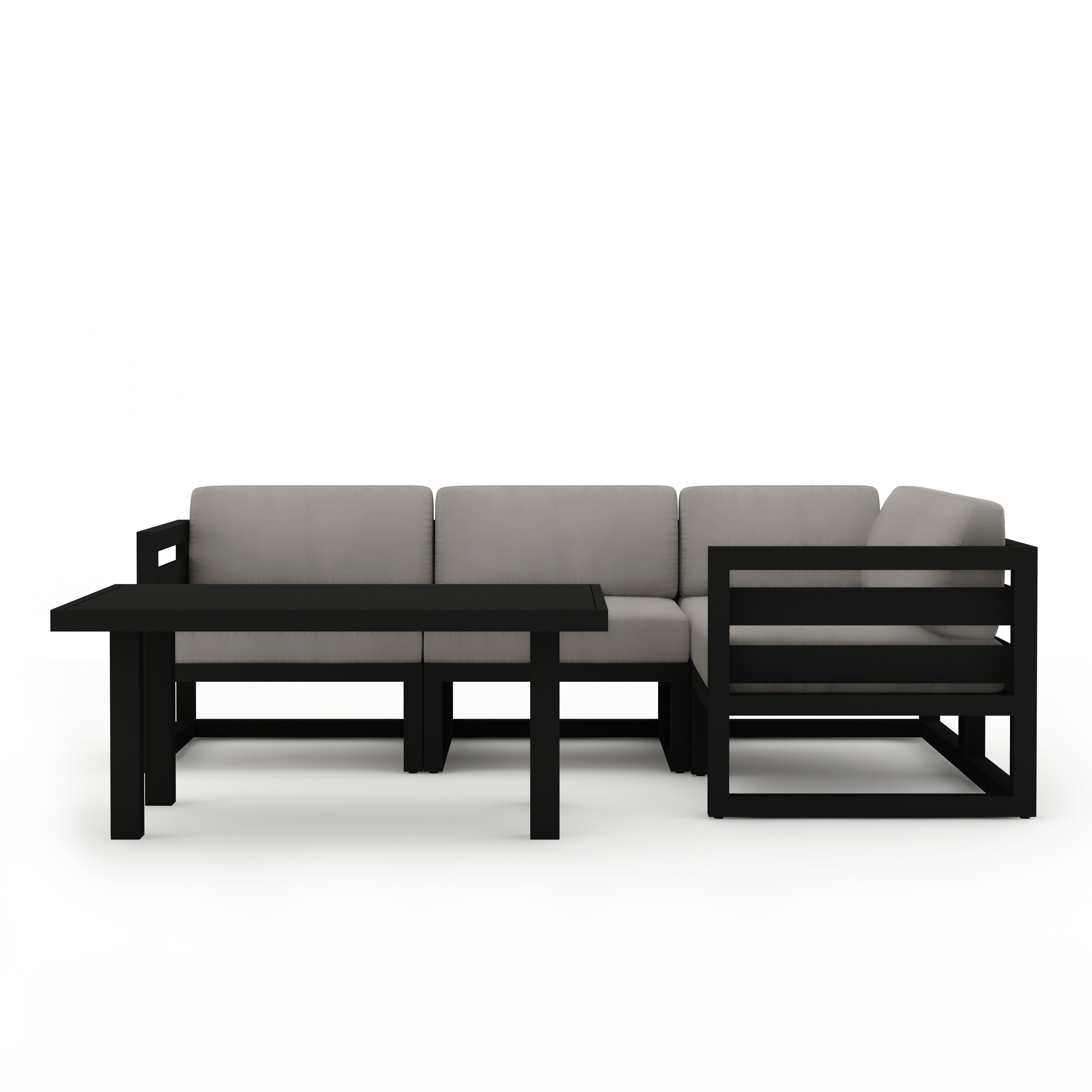 Avion Classic 5 Piece Aluminum Sectional Set#Finish_Black#Fabric_Canvas Charcoal