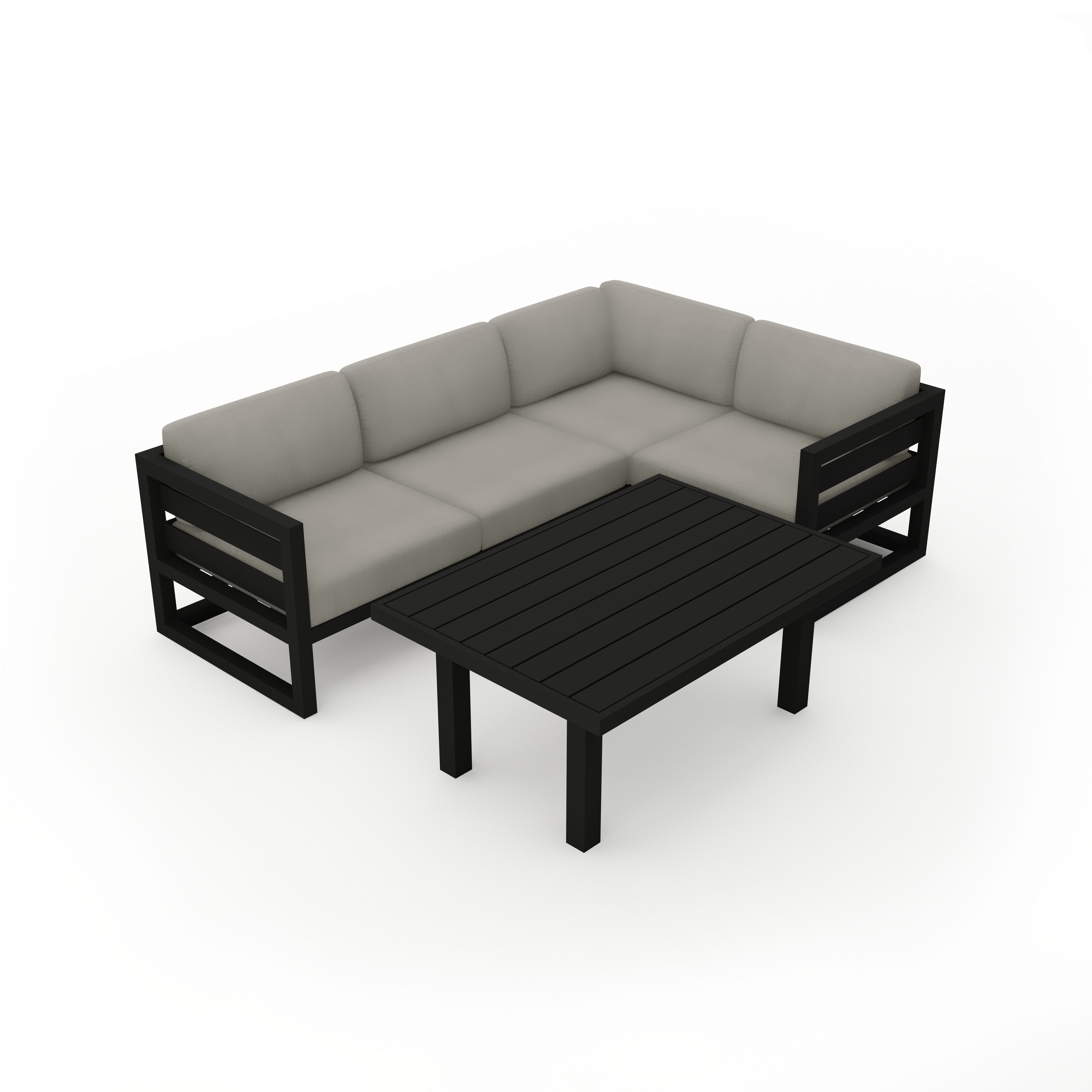 Avion Classic 5 Piece Aluminum Sectional Set#Finish_Black#Fabric_Canvas Charcoal