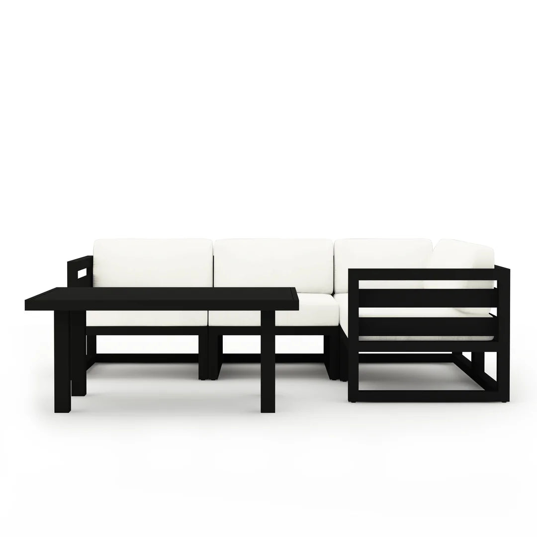 Avion Classic 5 Piece Aluminum Sectional Set#Finish_Black#Fabric_Canvas Natural