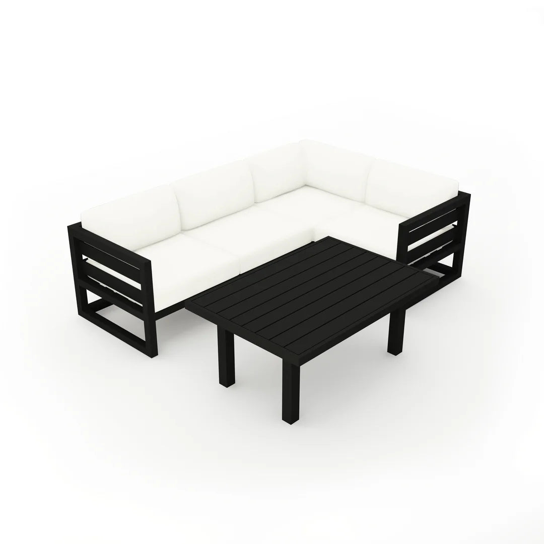 Avion Classic 5 Piece Aluminum Sectional Set#Finish_Black#Fabric_Canvas Natural