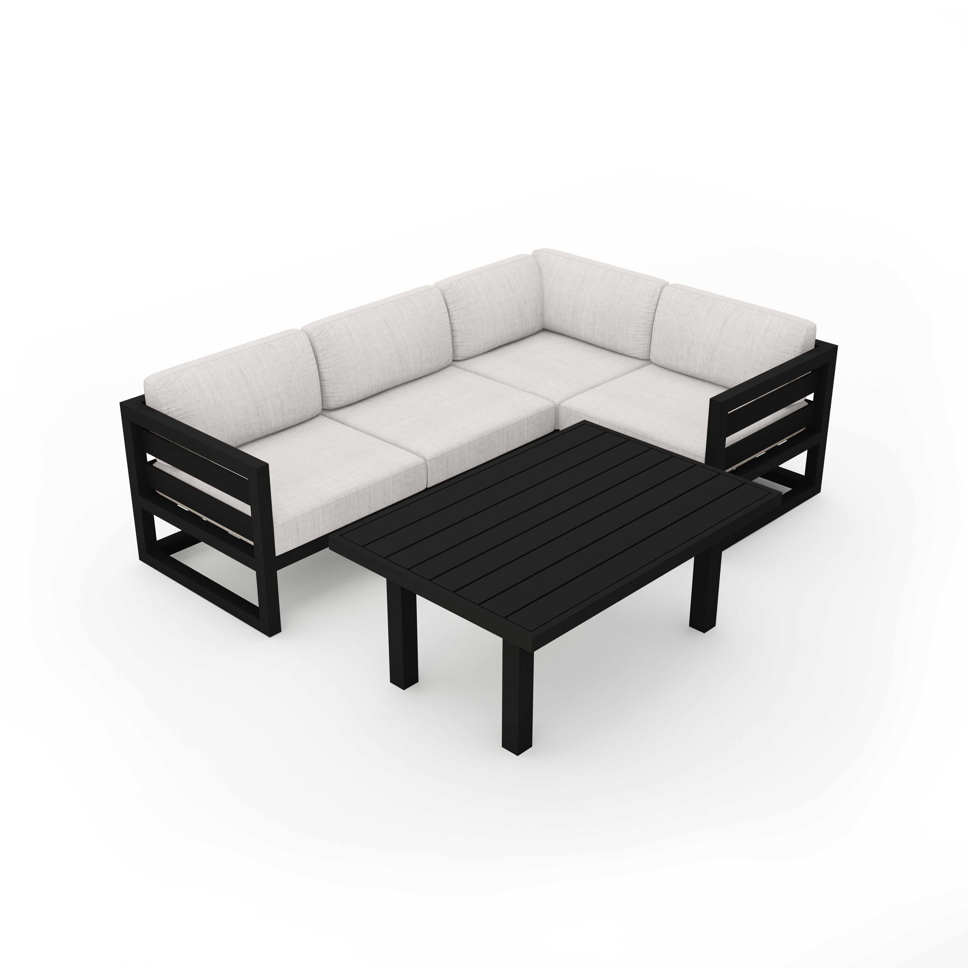 Avion Classic 5 Piece Aluminum Sectional Set#Finish_Black#Fabric_Cast Silver