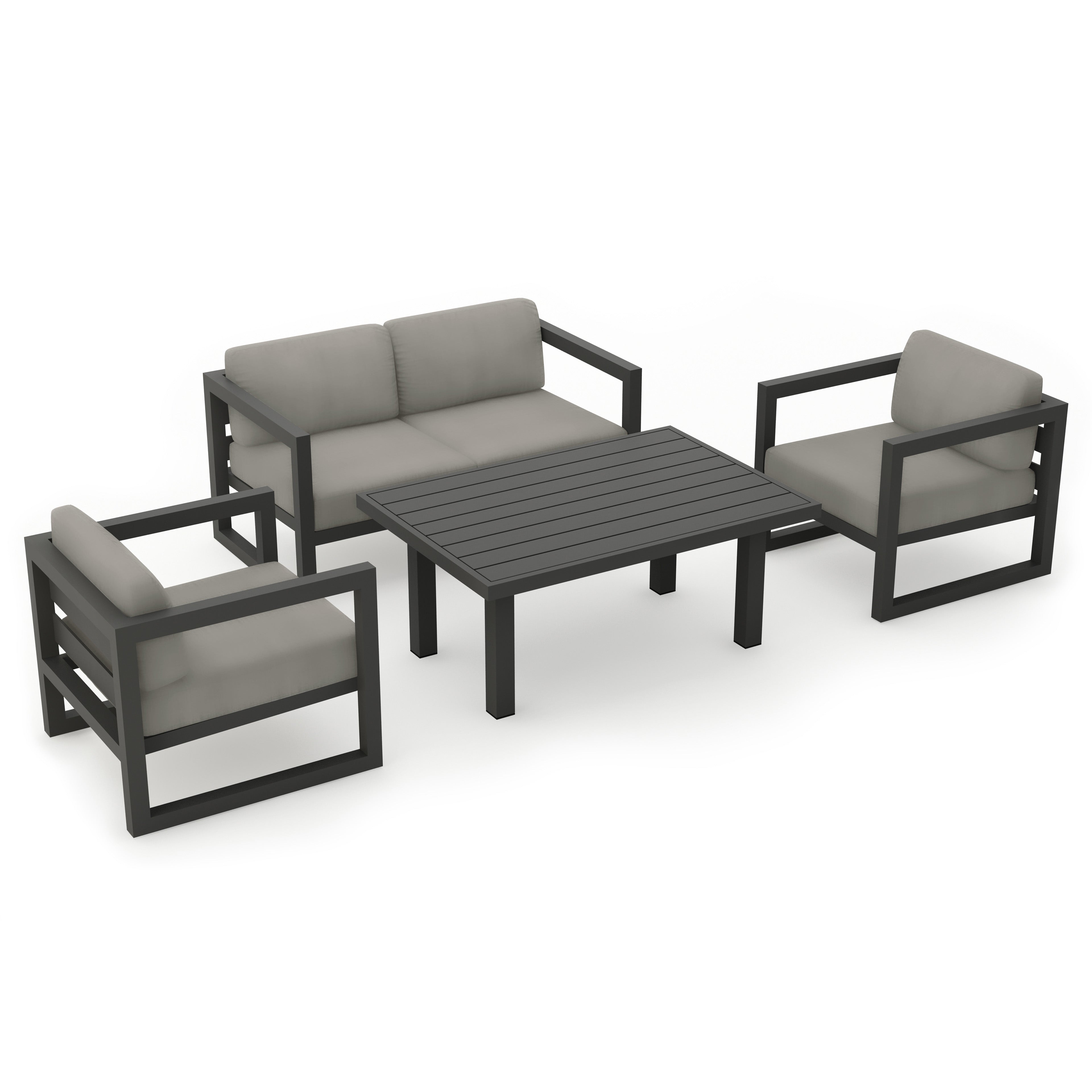 Avion Classic 4 Piece Aluminum Loveseat Set#Finish_Slate#Fabric_Canvas Charcoal