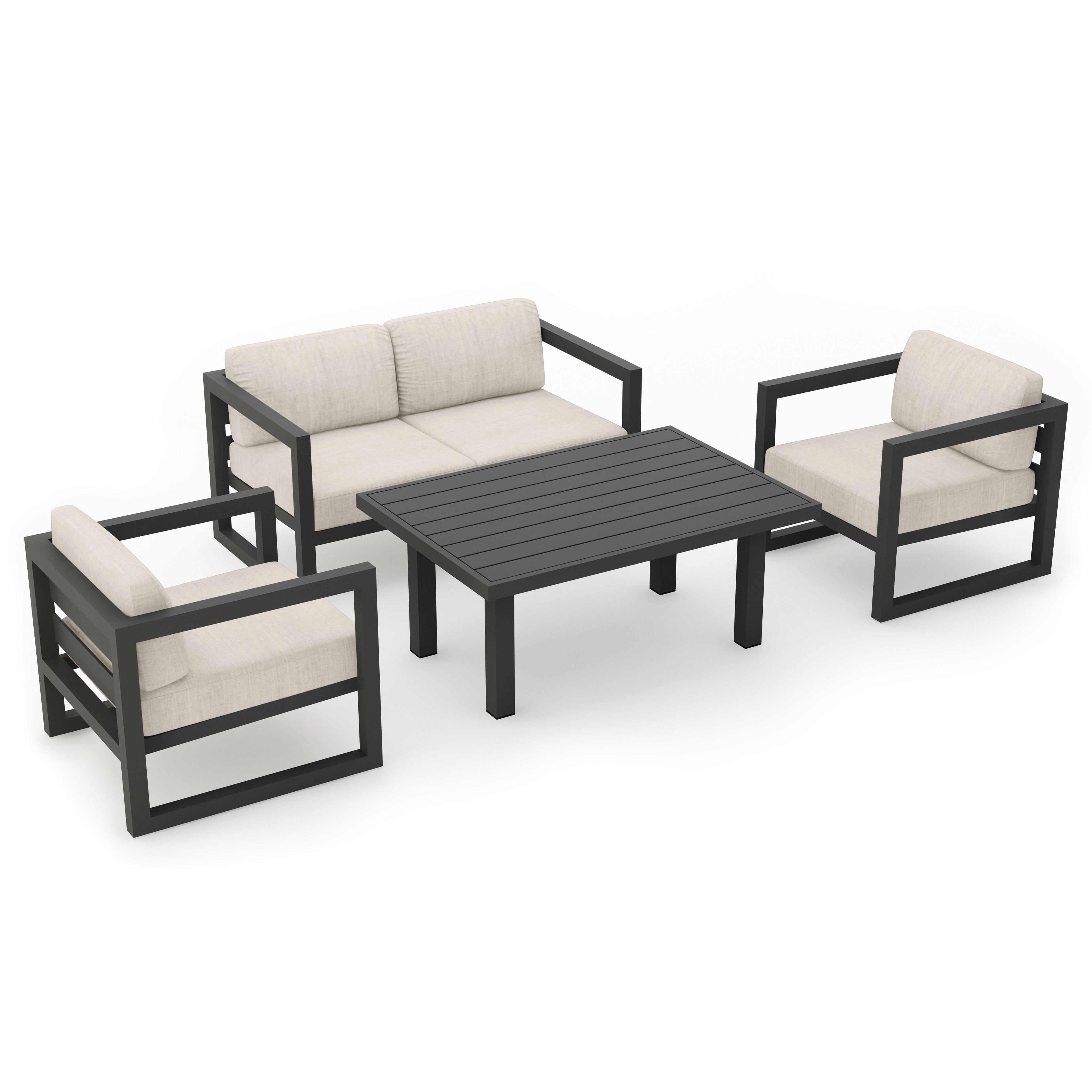 Avion Classic 4 Piece Aluminum Loveseat Set#Finish_Slate#Fabric_Cast Silver