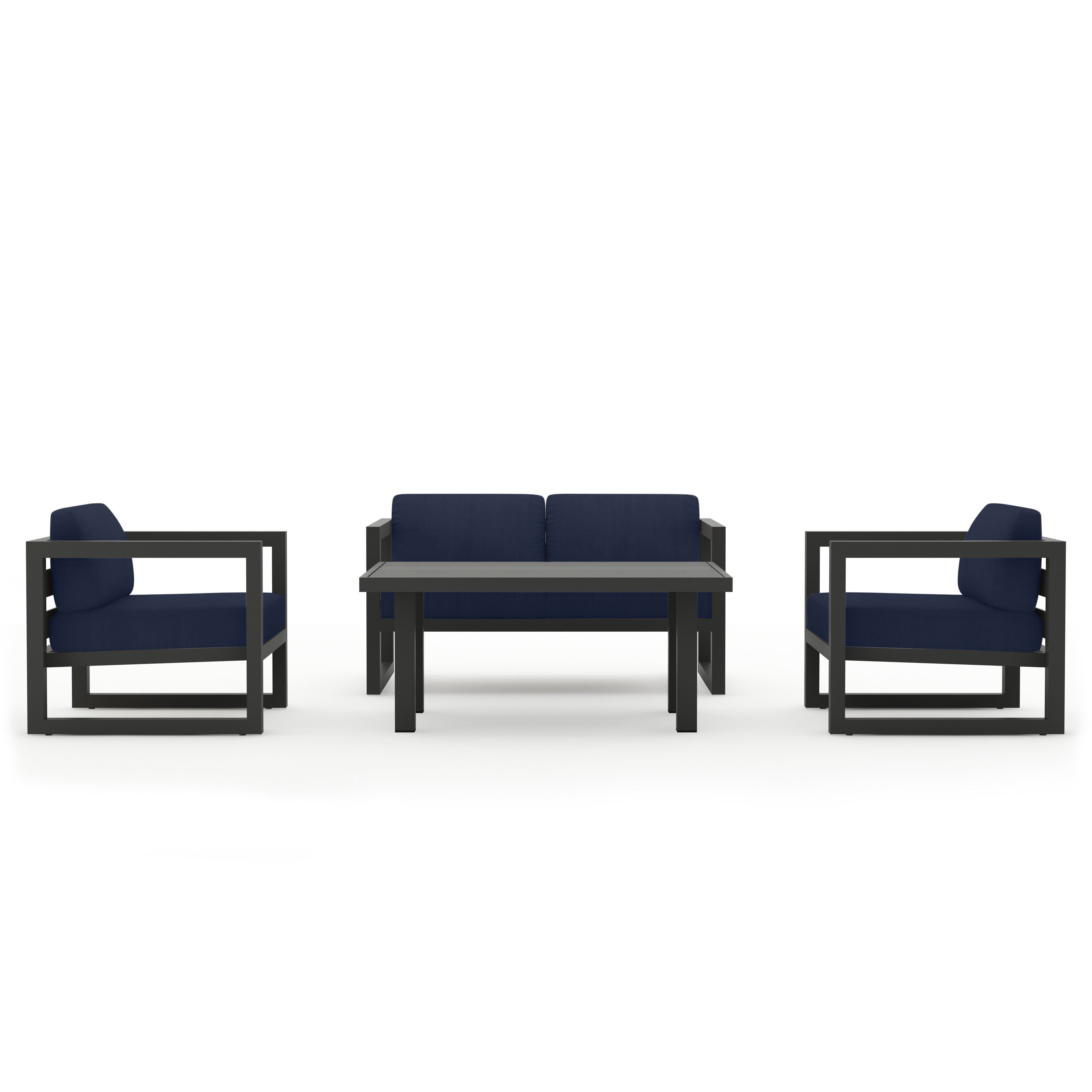 Avion Classic 4 Piece Aluminum Loveseat Set#Finish_Slate#Fabric_Spectrum Indigo