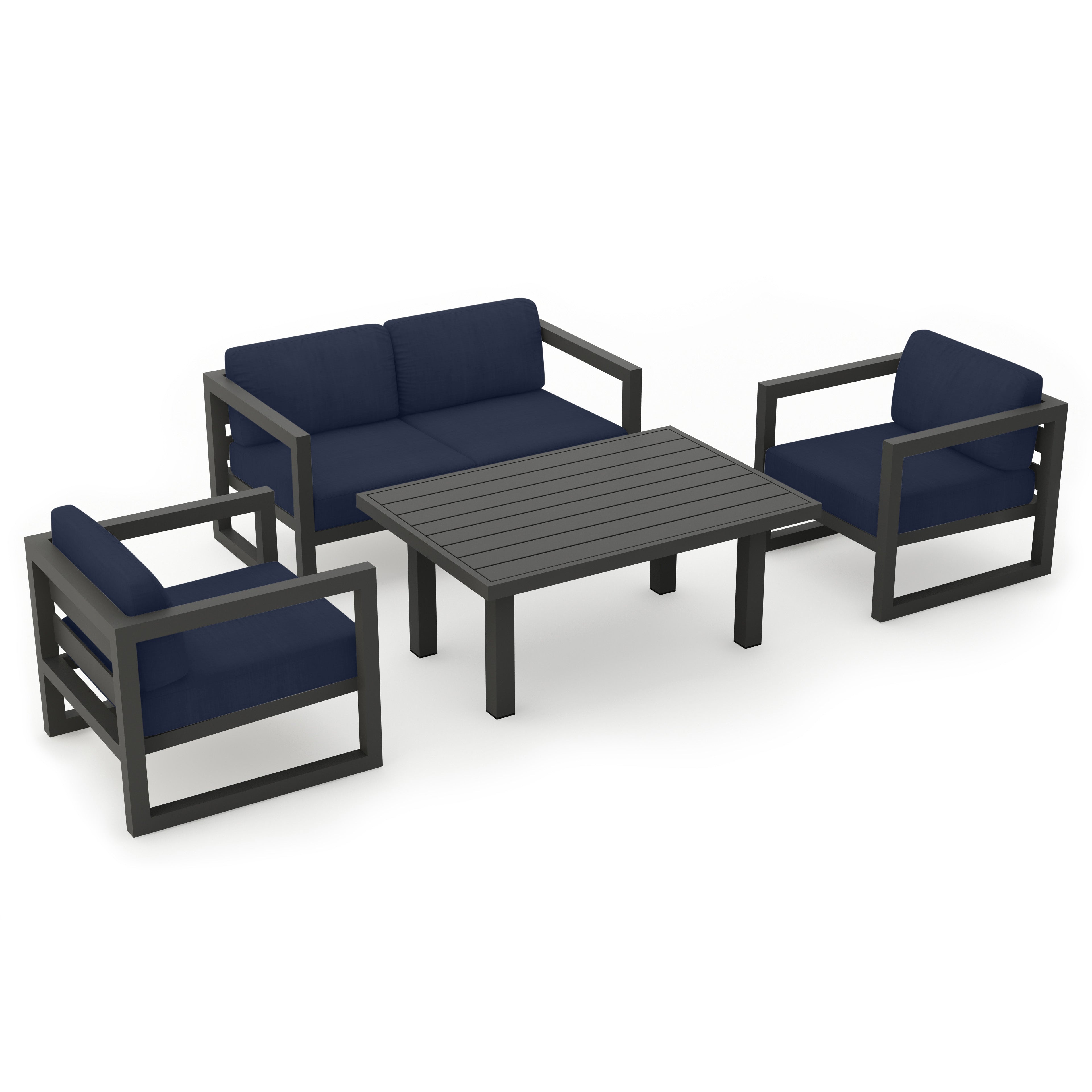 Avion Classic 4 Piece Aluminum Loveseat Set#Finish_Slate#Fabric_Spectrum Indigo