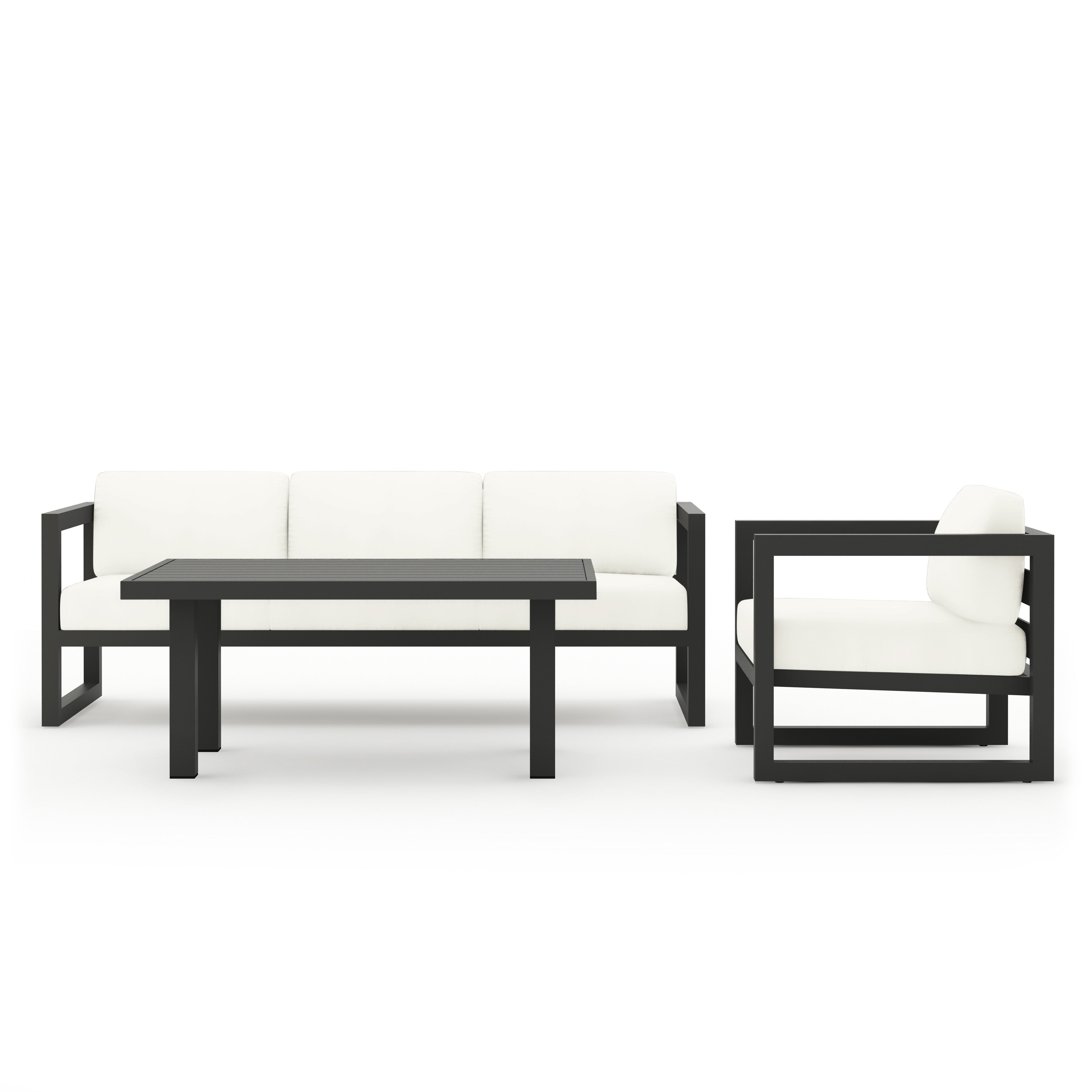 Avion Classic 3 Piece Aluminum Sofa Set#Finish_Slate#Fabric_Canvas Natural