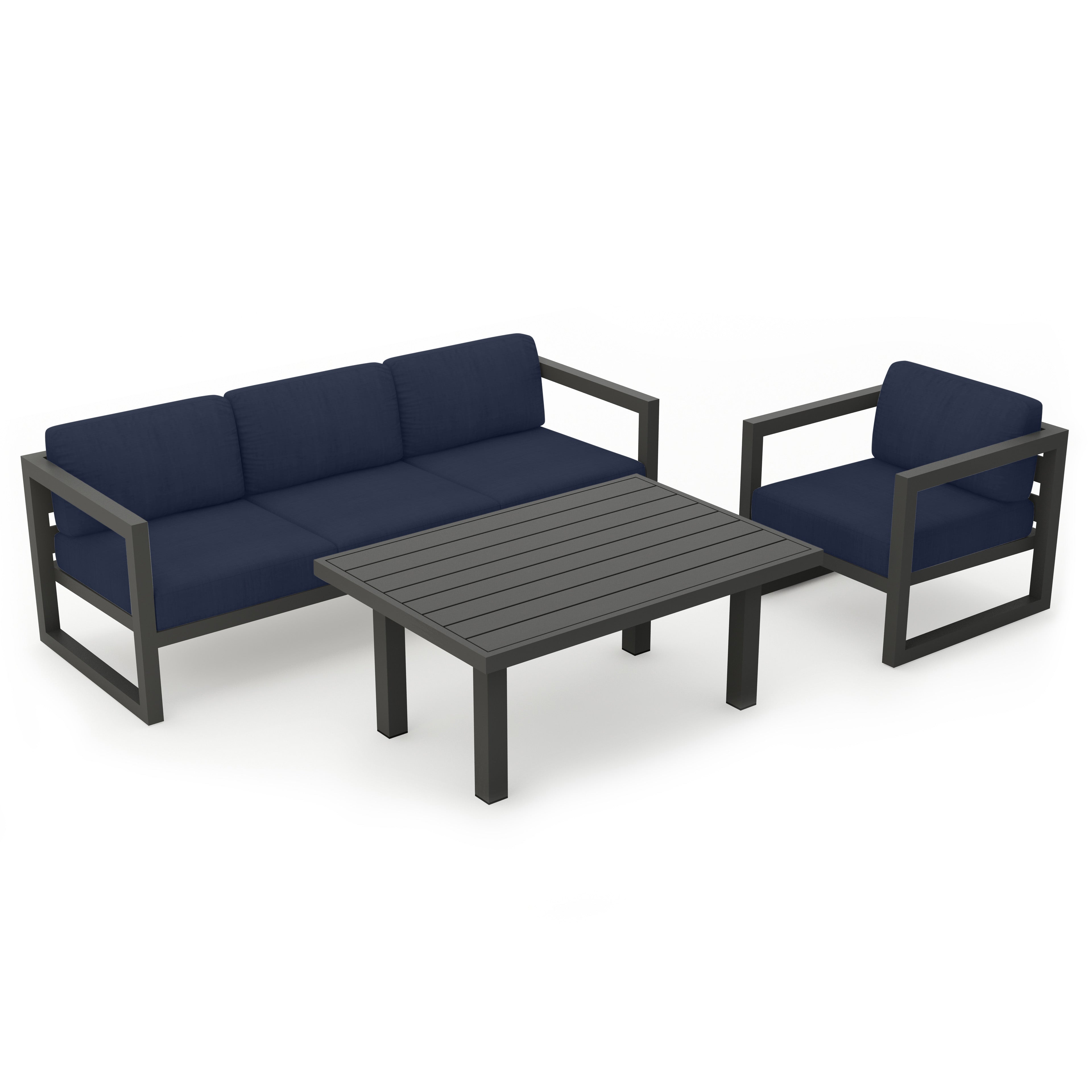 Avion Classic 3 Piece Aluminum Sofa Set#Finish_Slate#Fabric_Spectrum Indigo