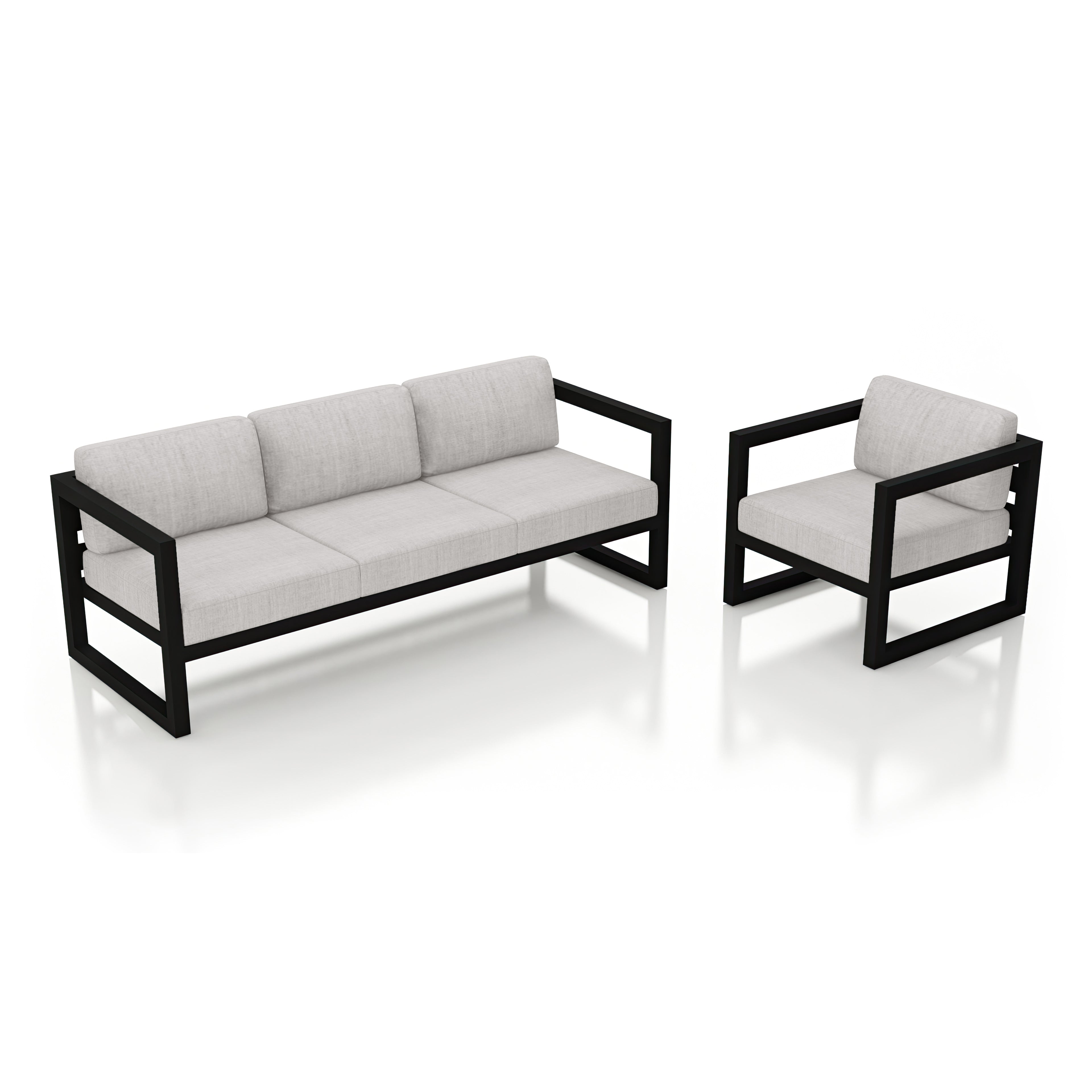 Avion 2 Piece Aluminum Sofa Set#Finish_Black#Fabric_Cast Silver