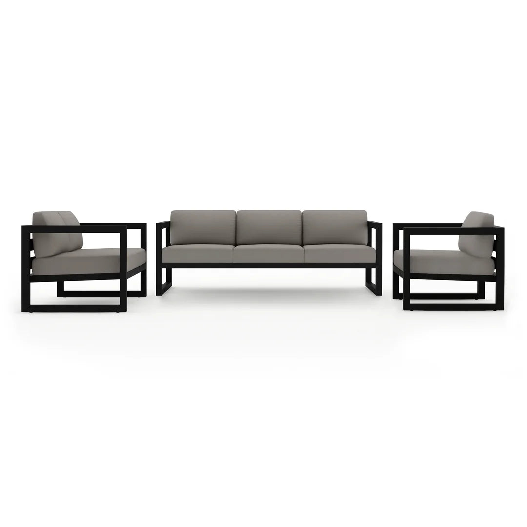 Avion 3 Piece Aluminum Sofa Loveseat Set#Finish_Black#Fabric_Canvas Charcoal