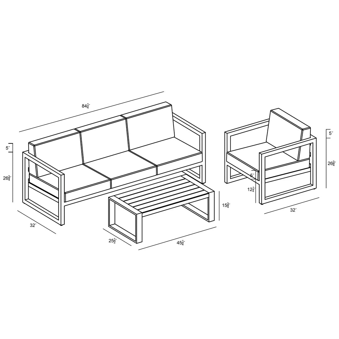 Avion 3 Piece Aluminum Sofa Set