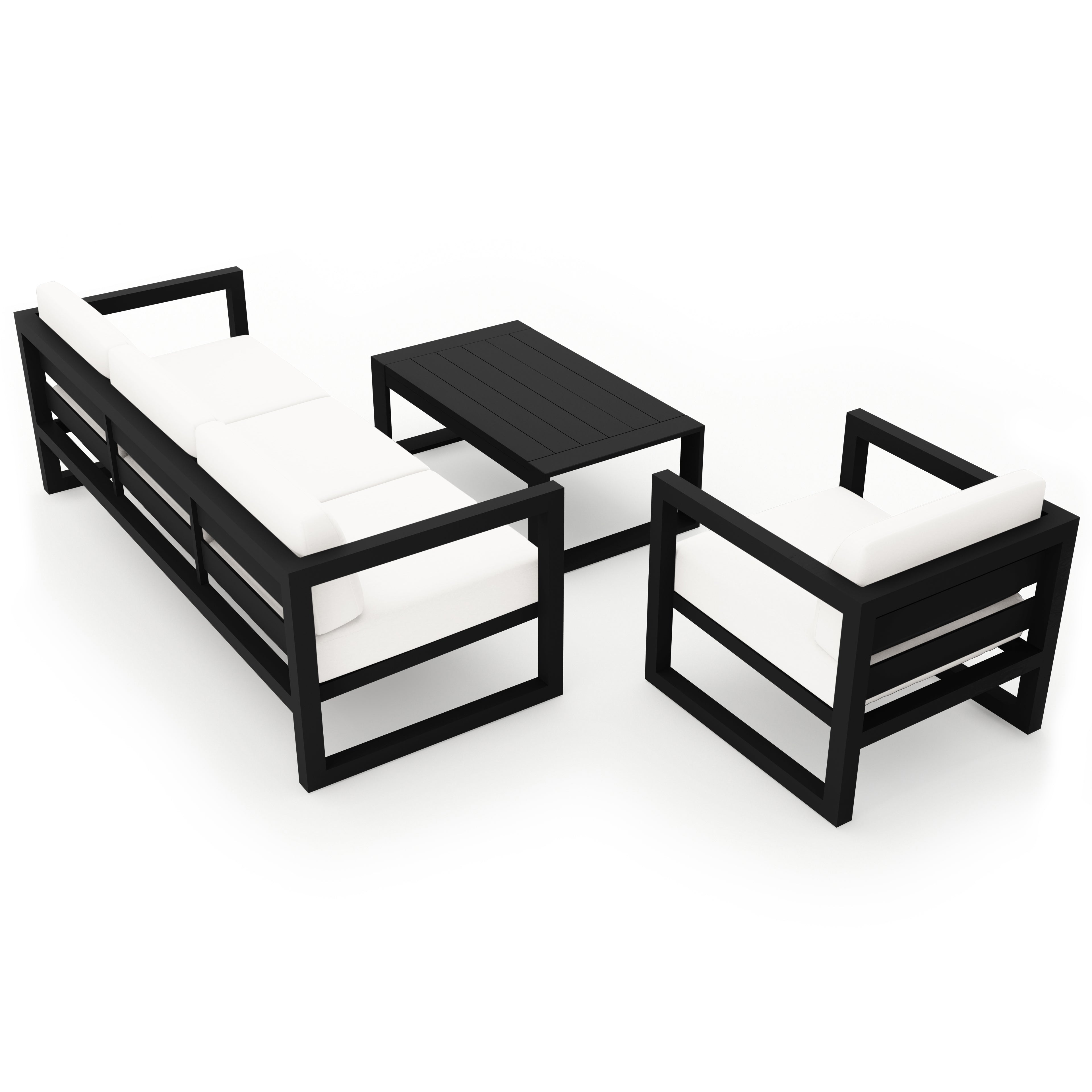 Avion 3 Piece Aluminum Sofa Set#Finish_Black#Fabric_Canvas Natural