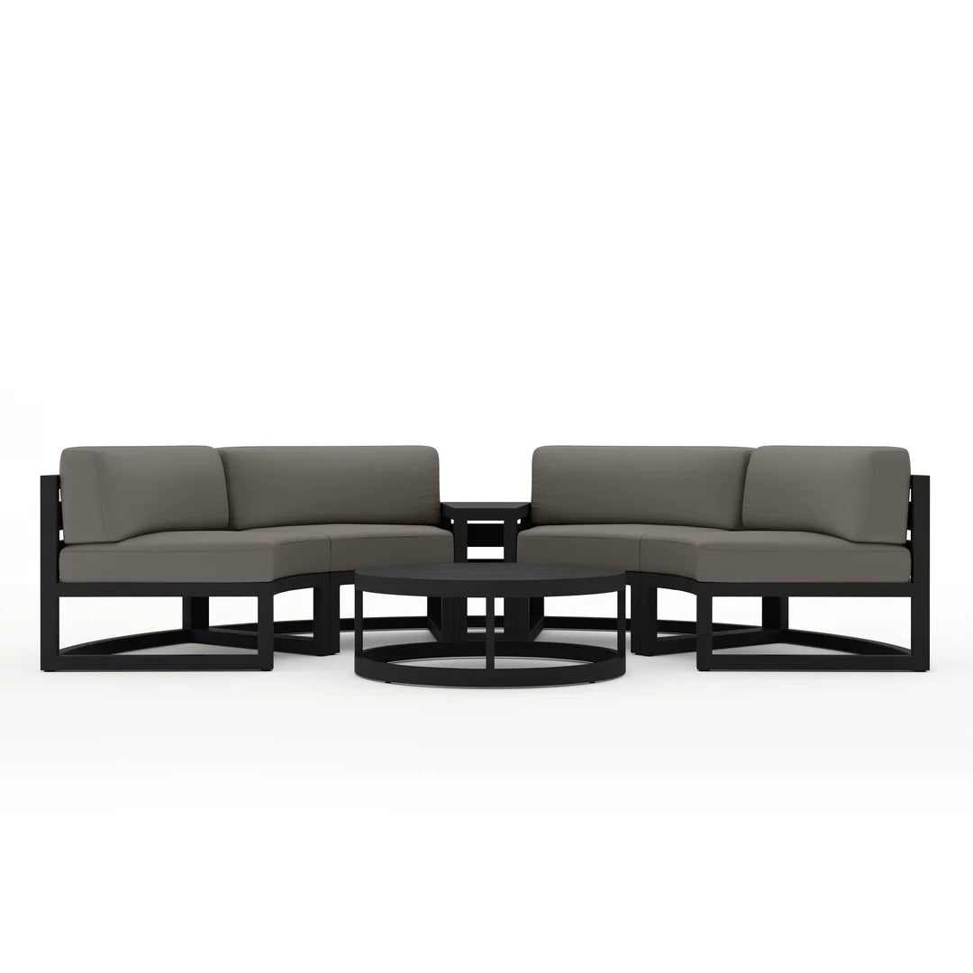 Avion 4 Piece Aluminum Curve Sectional Set#Finish_Black#Fabric_Canvas Charcoal