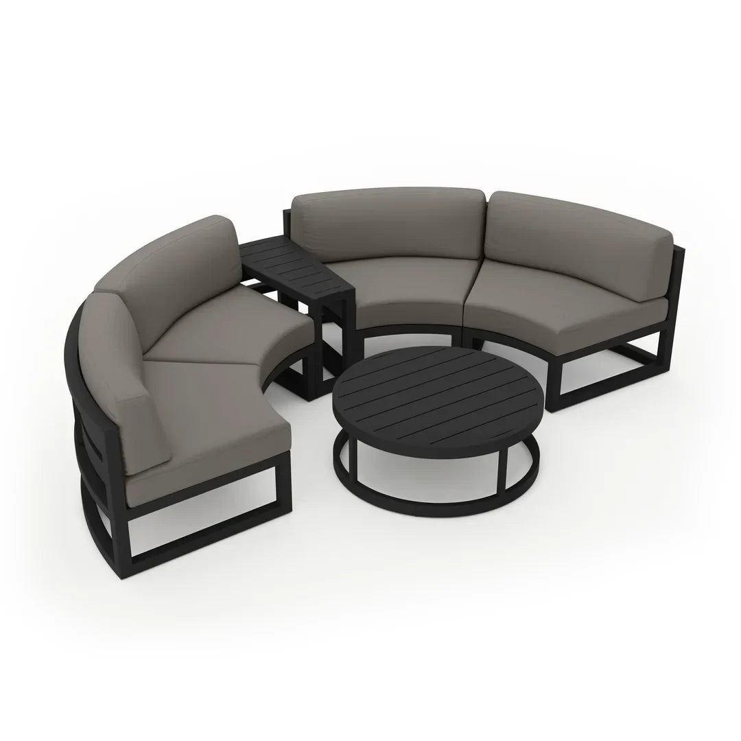 Avion 4 Piece Aluminum Curve Sectional Set#Finish_Black#Fabric_Canvas Charcoal