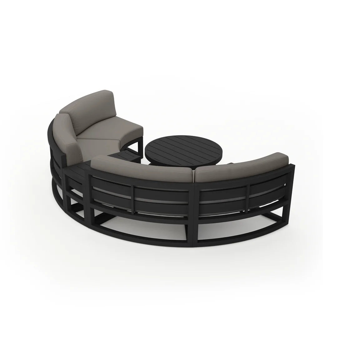 Avion 4 Piece Aluminum Curve Sectional Set#Finish_Black#Fabric_Canvas Charcoal