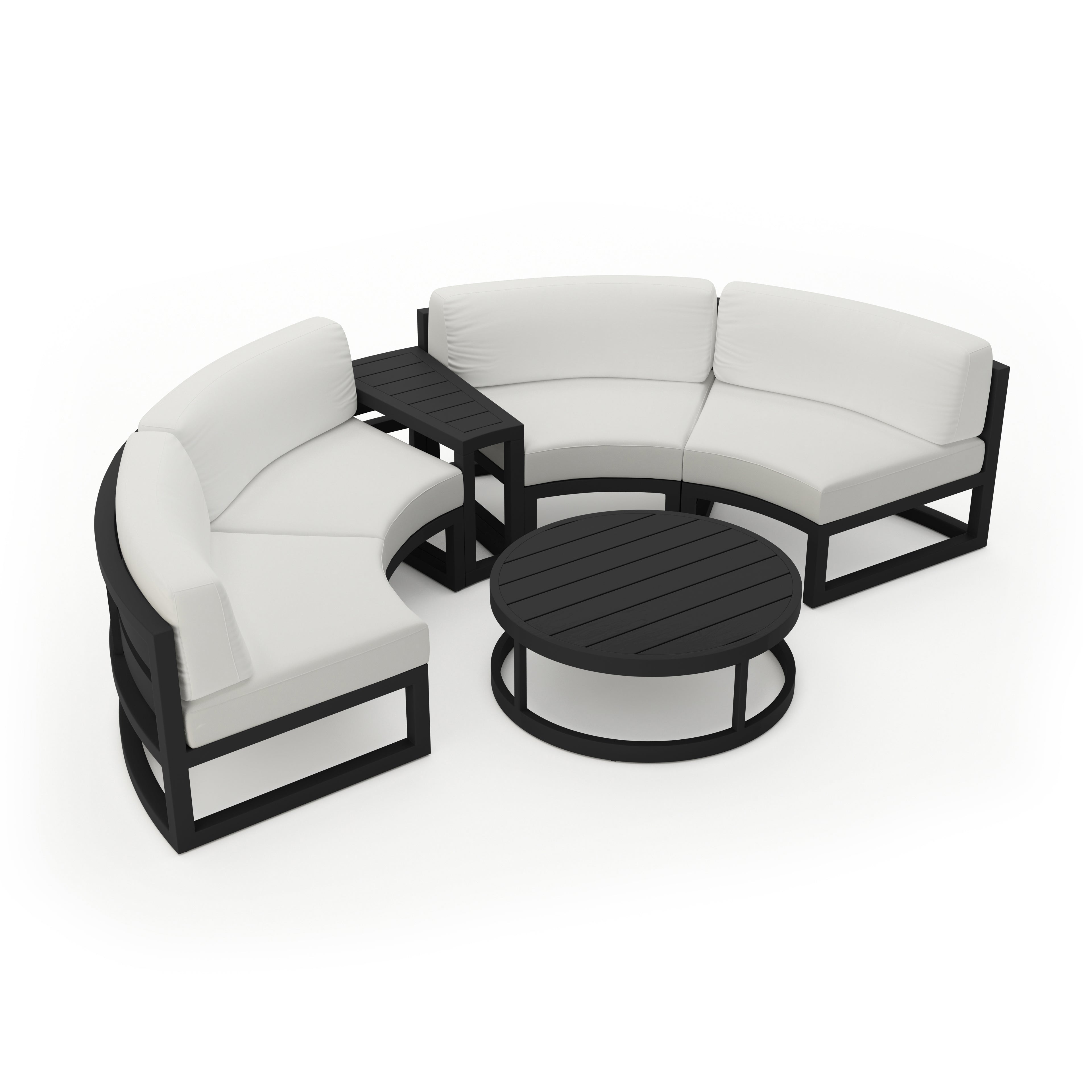 Avion 4 Piece Aluminum Curve Sectional Set#Finish_Black#Fabric_Canvas Natural
