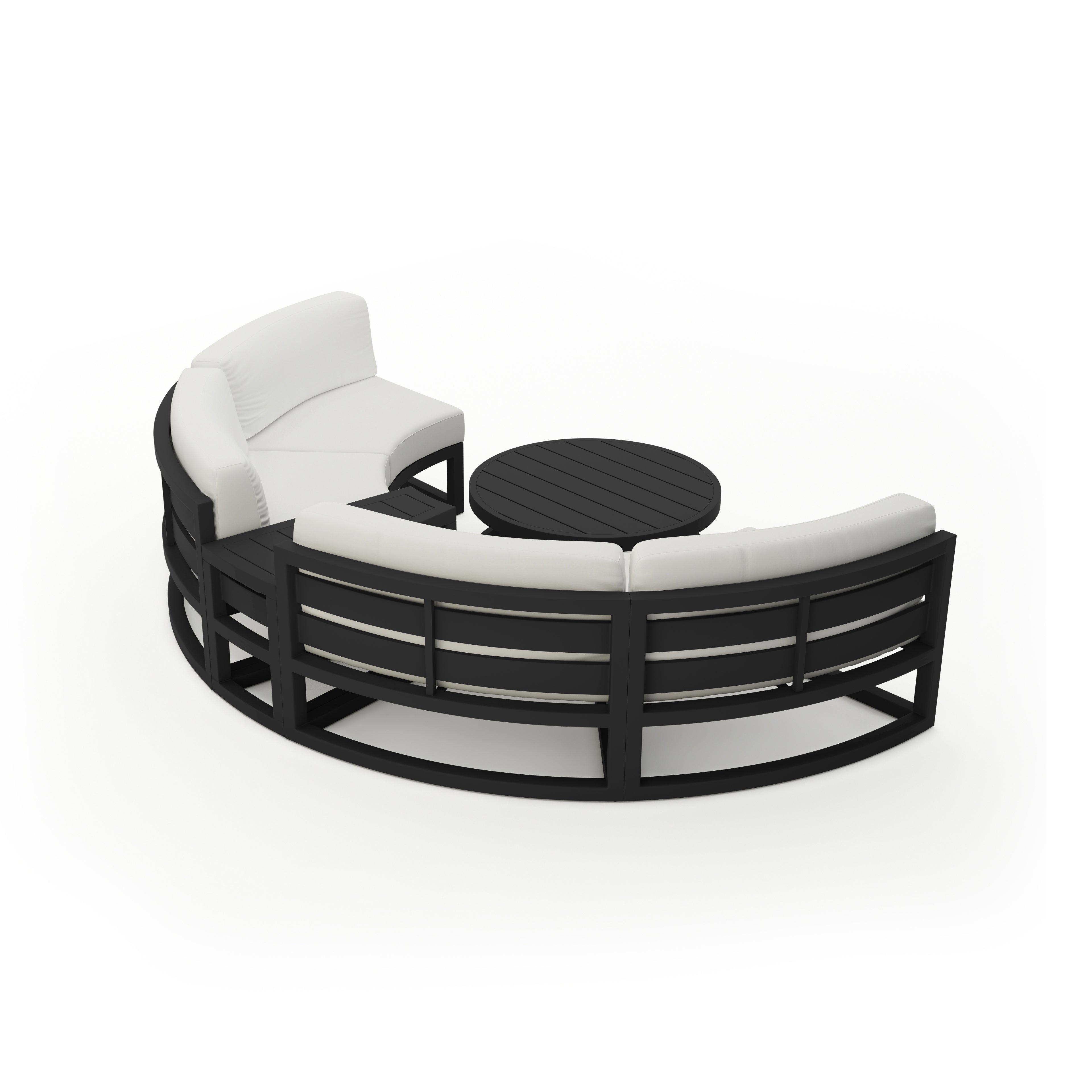 Avion 4 Piece Aluminum Curve Sectional Set#Finish_Black#Fabric_Canvas Natural