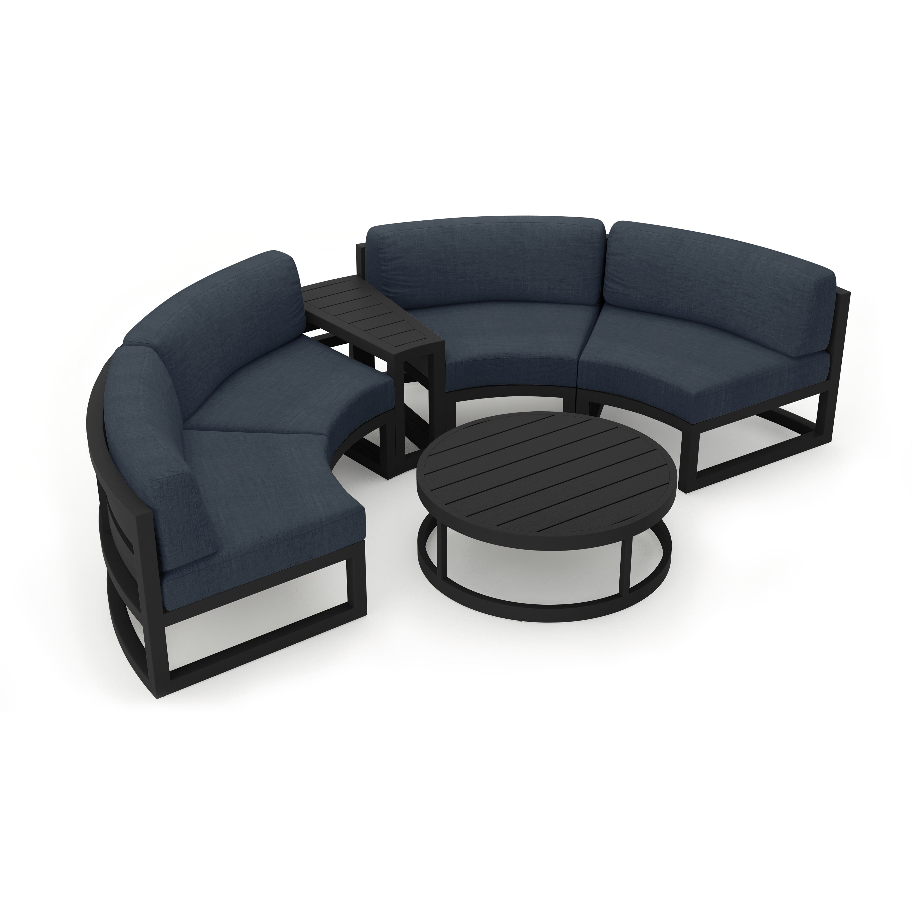 Avion 4 Piece Aluminum Curve Sectional Set#Finish_Black#Fabric_Spectrum Indigo