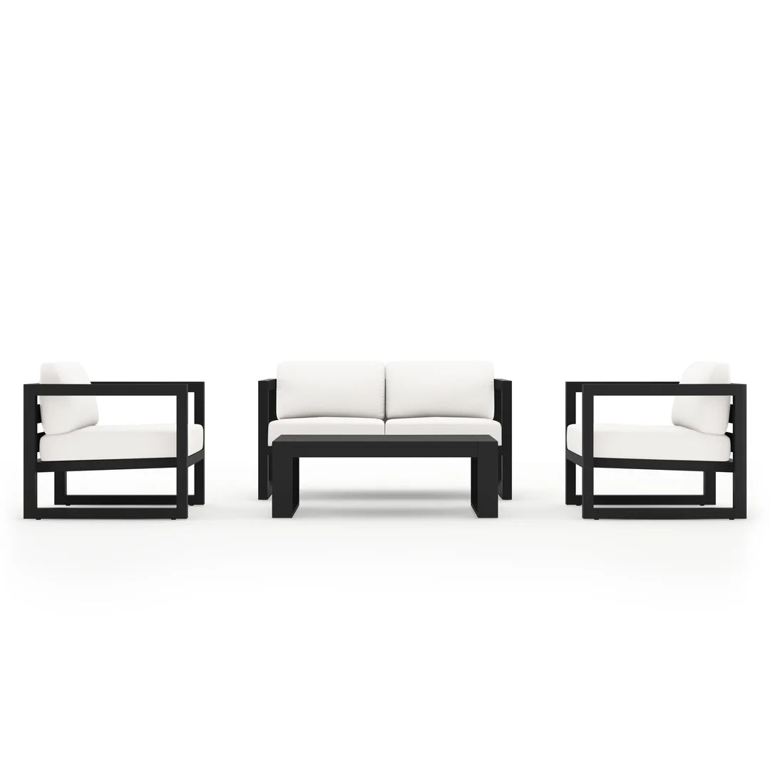Avion 4 Piece Aluminum Loveseat Set#Finish_Black#Fabric_Canvas Natural