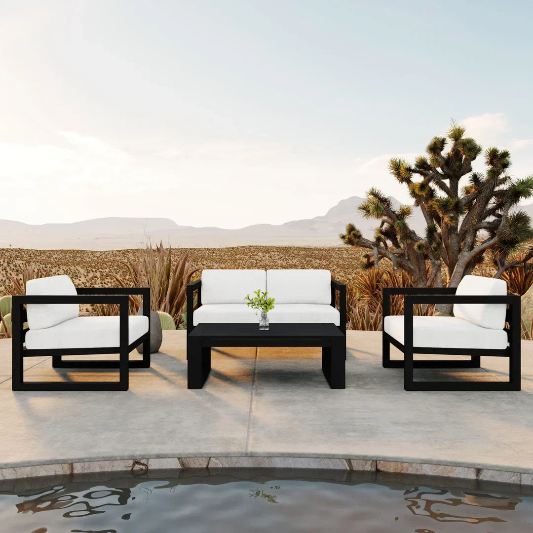 Avion 4 Piece Aluminum Loveseat Set#Finish_Black#Fabric_Canvas Natural