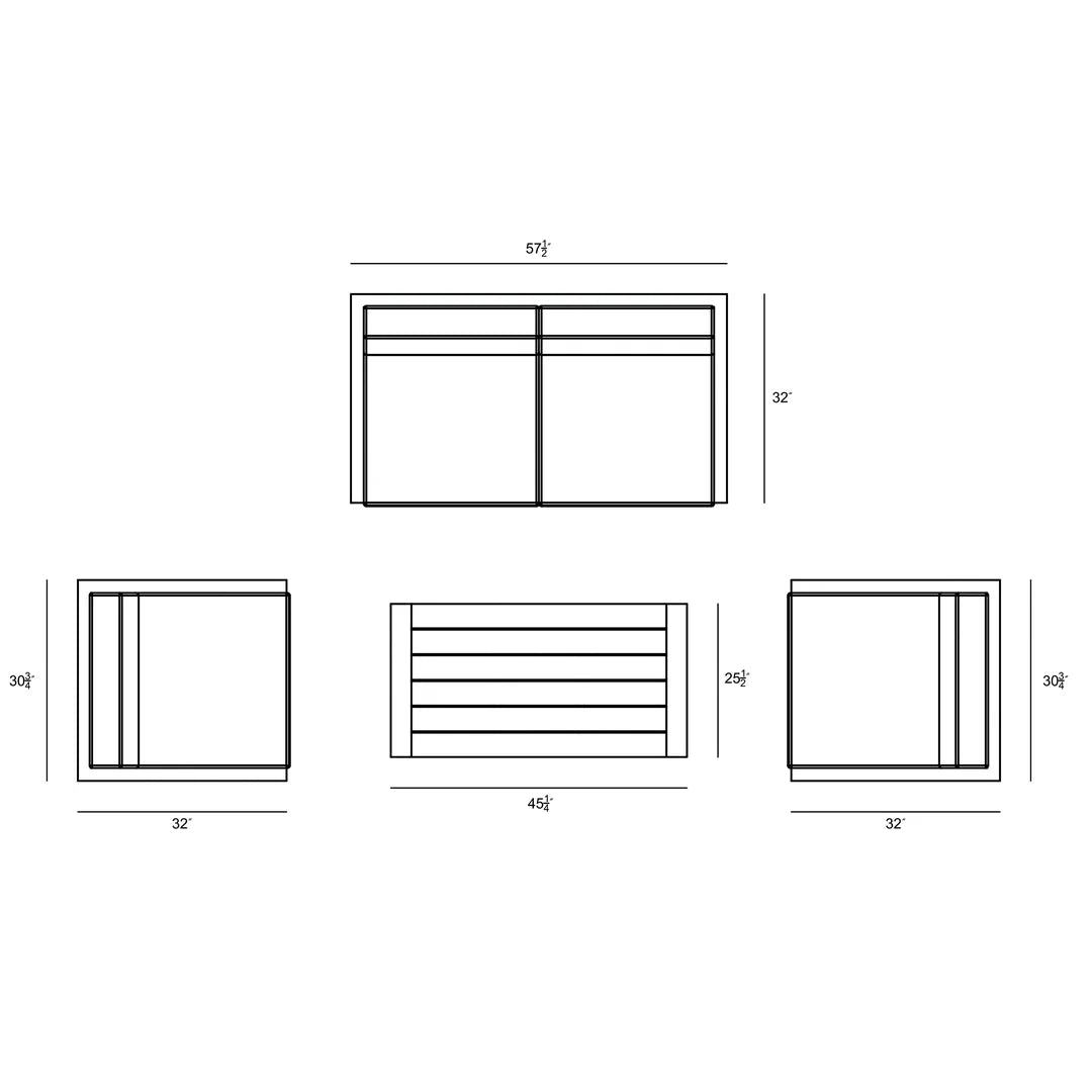 Avion 4 Piece Aluminum Loveseat Set