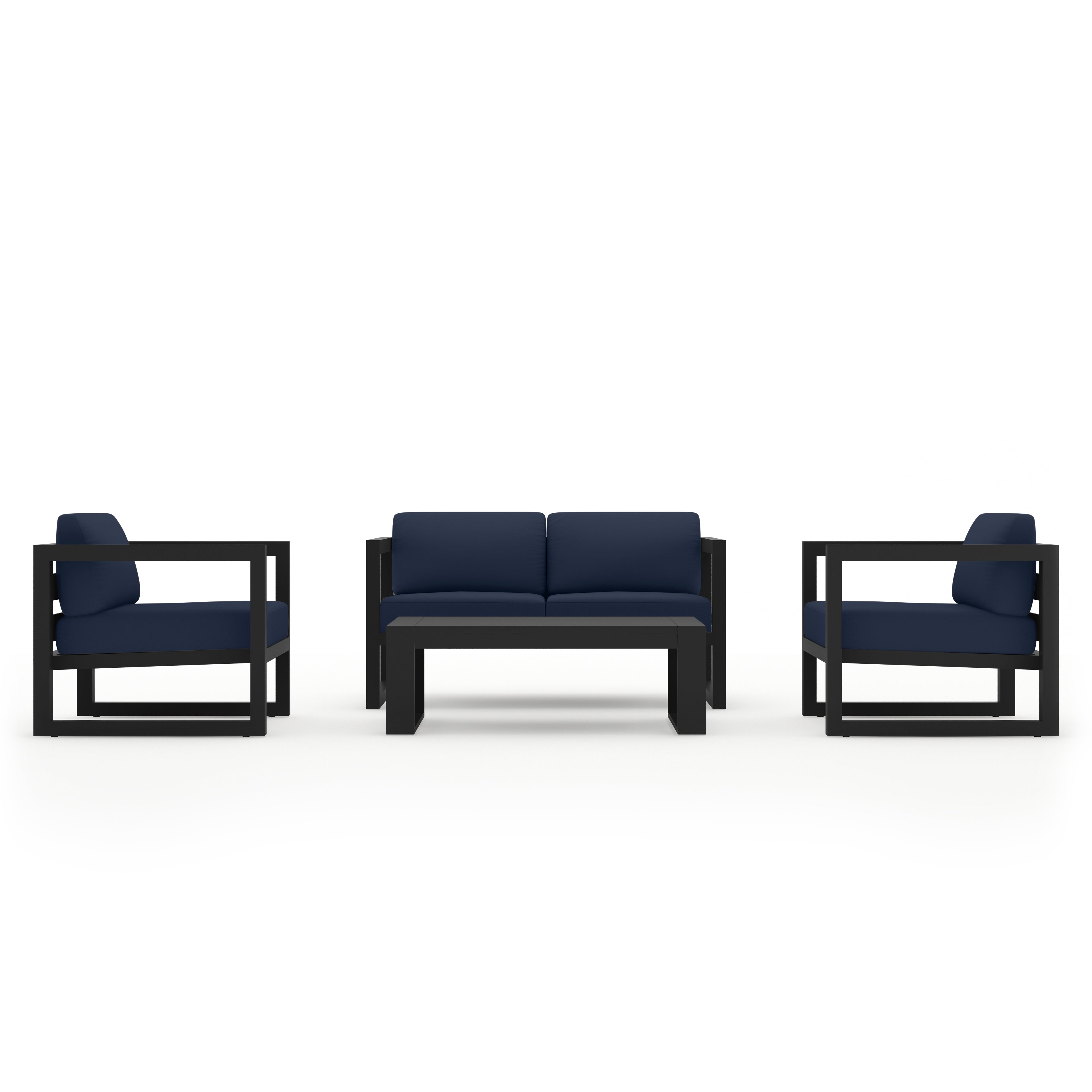Avion 4 Piece Aluminum Loveseat Set#Finish_Black#Fabric_Spectrum Indigo
