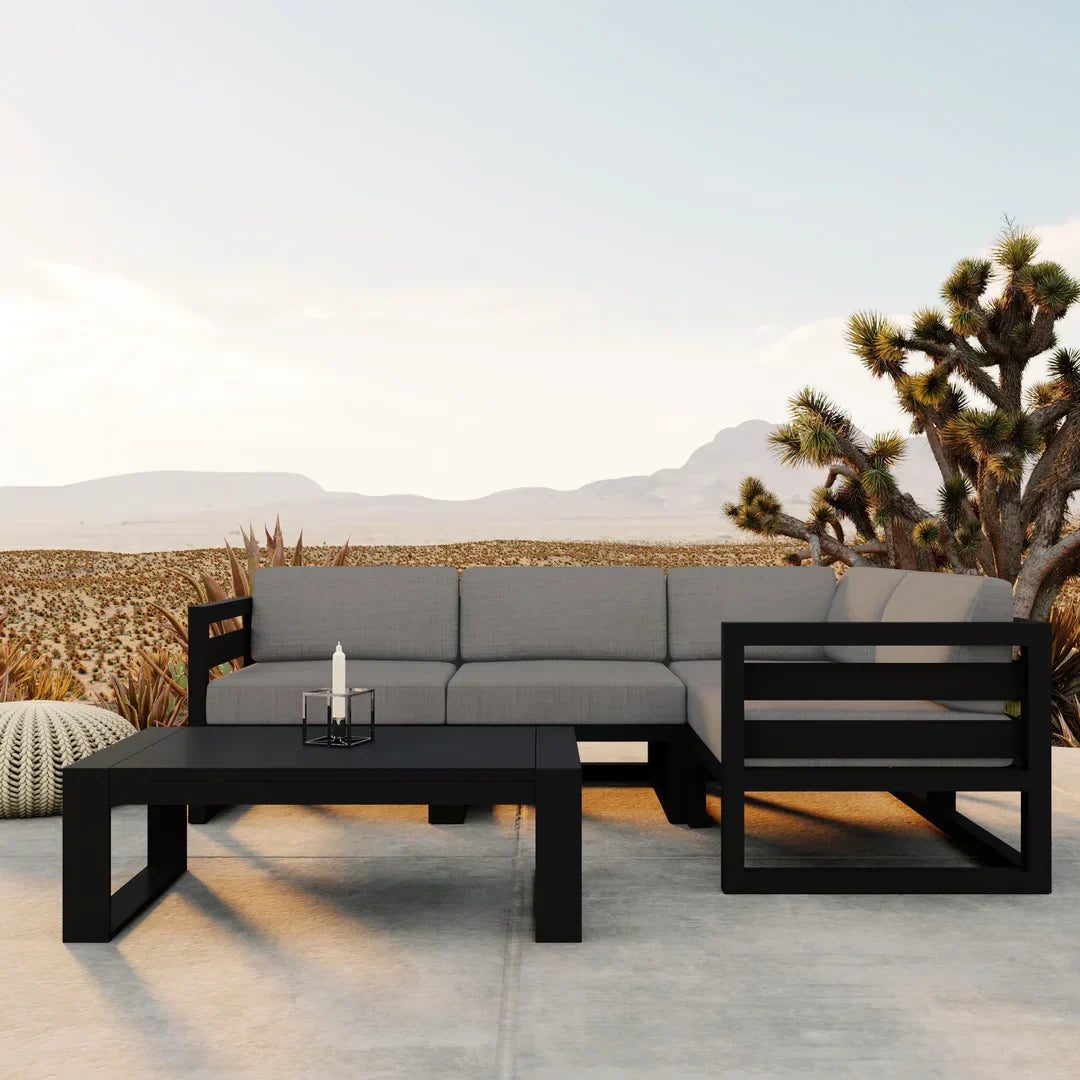 Avion 5 Piece Aluminum Sectional Set#Finish_Black#Fabric_Canvas Charcoal