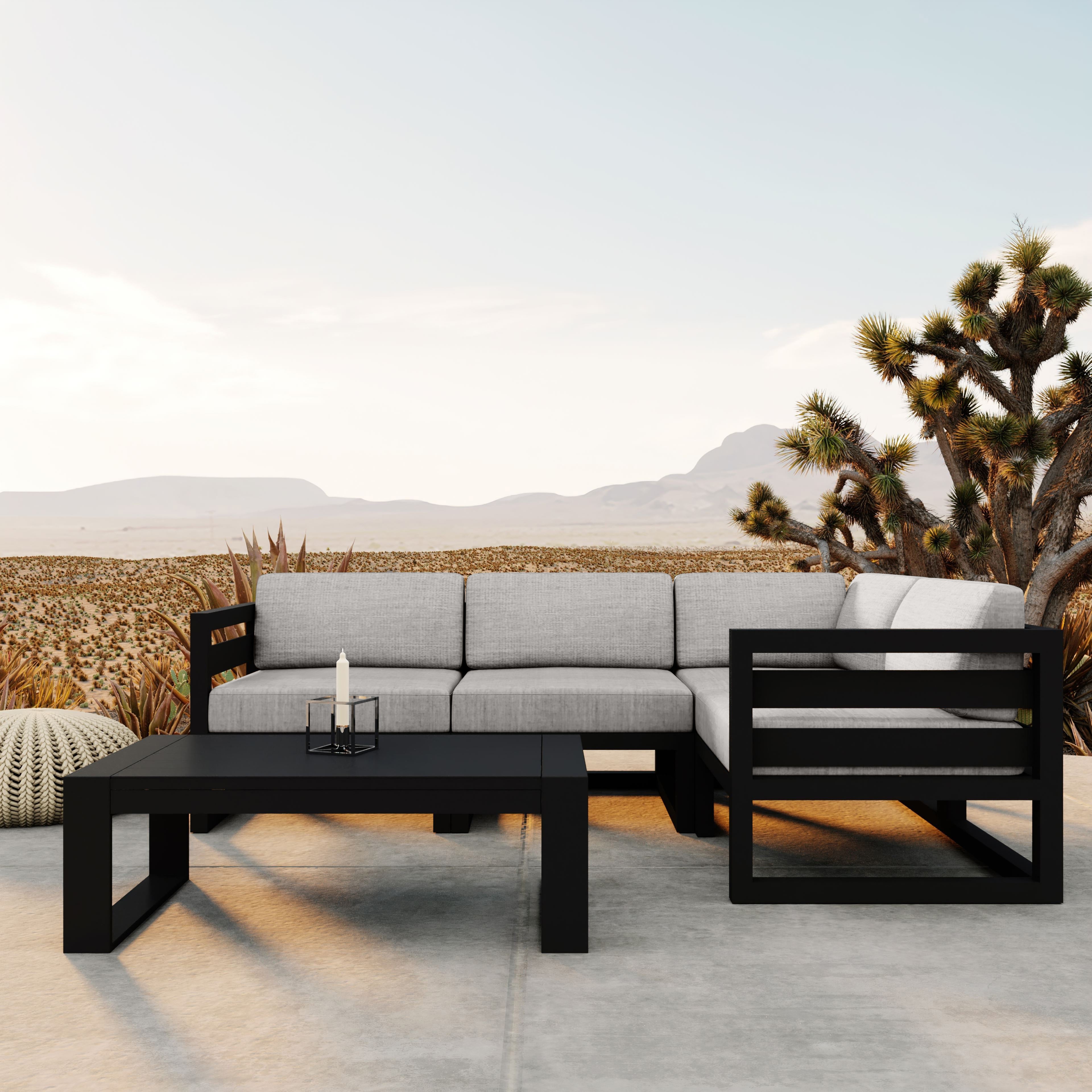 Avion 5 Piece Aluminum Sectional Set#Finish_Black#Fabric_Cast Silver