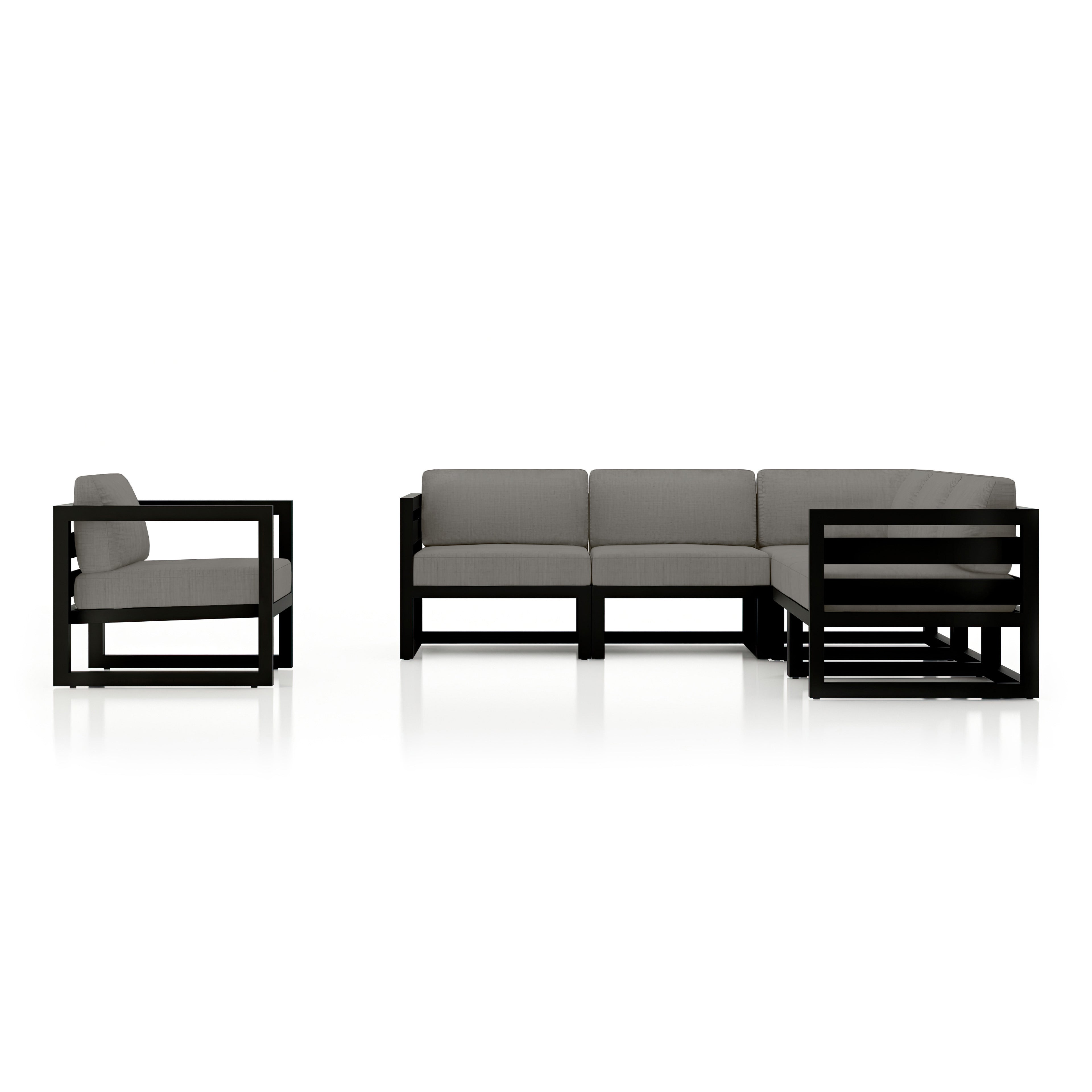Avion 6 Piece Aluminum Sectional Set#Finish_Black#Fabric_Canvas Charcoal