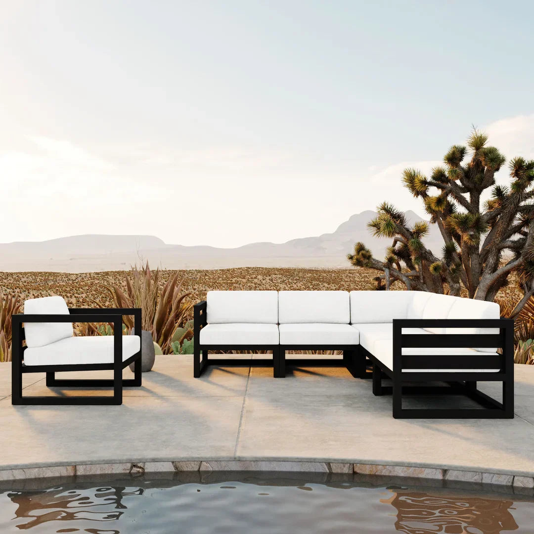 Avion 6 Piece Aluminum Sectional Set#Finish_Black#Fabric_Canvas Natural