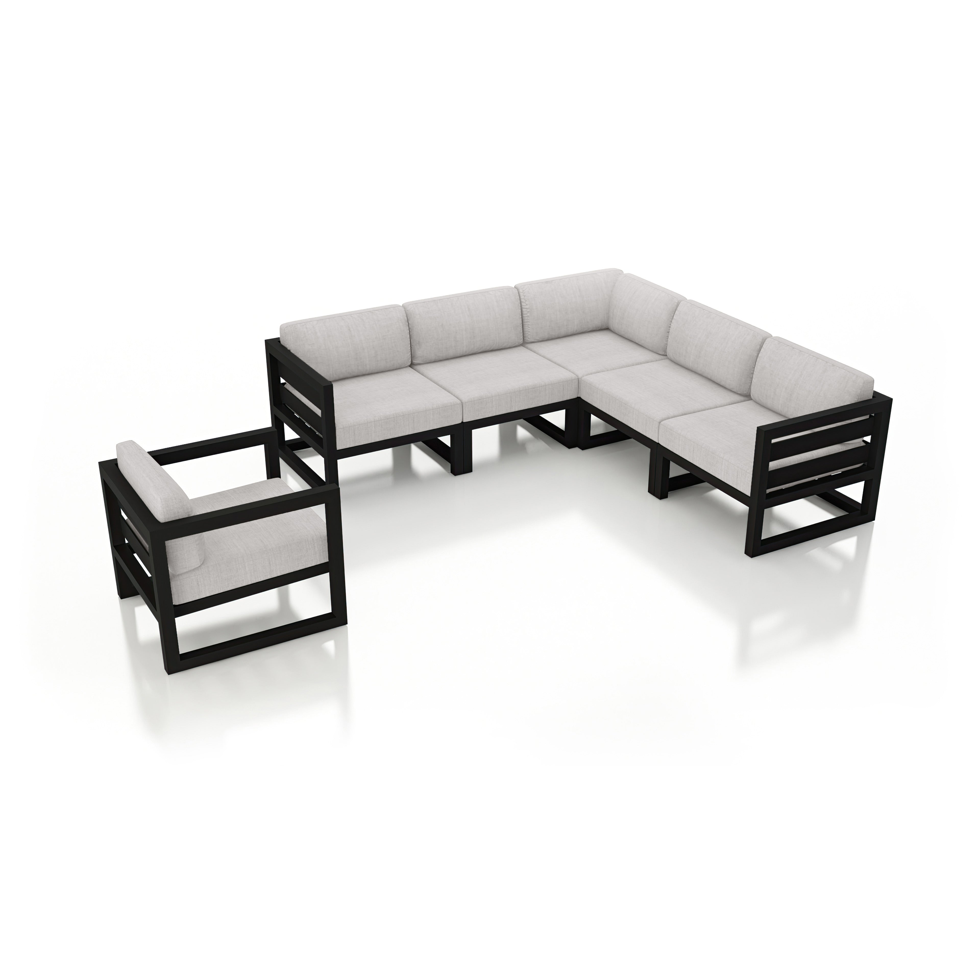 Avion 6 Piece Aluminum Sectional Set#Finish_Black#Fabric_Cast Silver