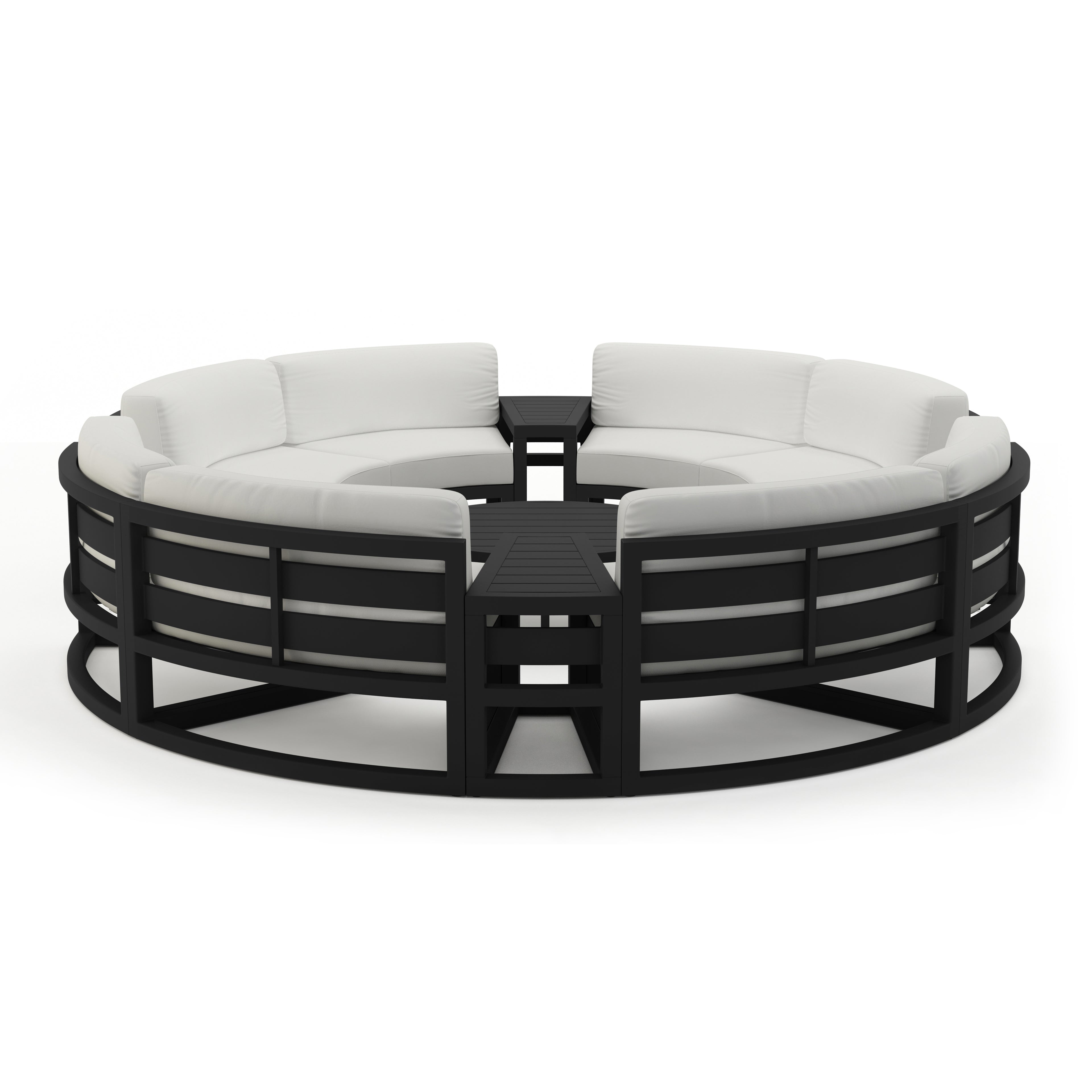 Avion 7 Piece Aluminum Curve Sectional Set#Finish_Black#Fabric_Canvas Natural