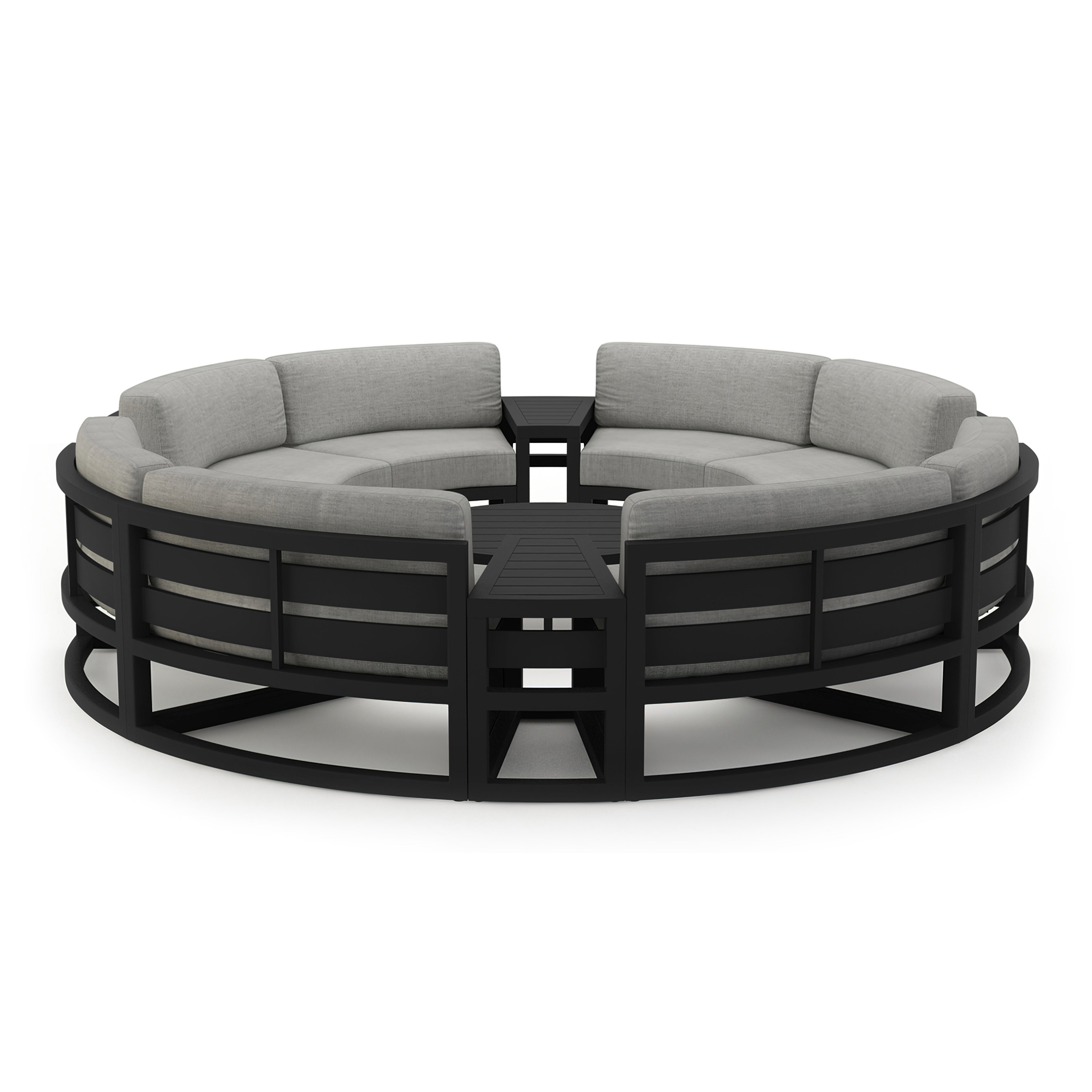 Avion 7 Piece Aluminum Curve Sectional Set#Finish_Black#Fabric_Cast Silver