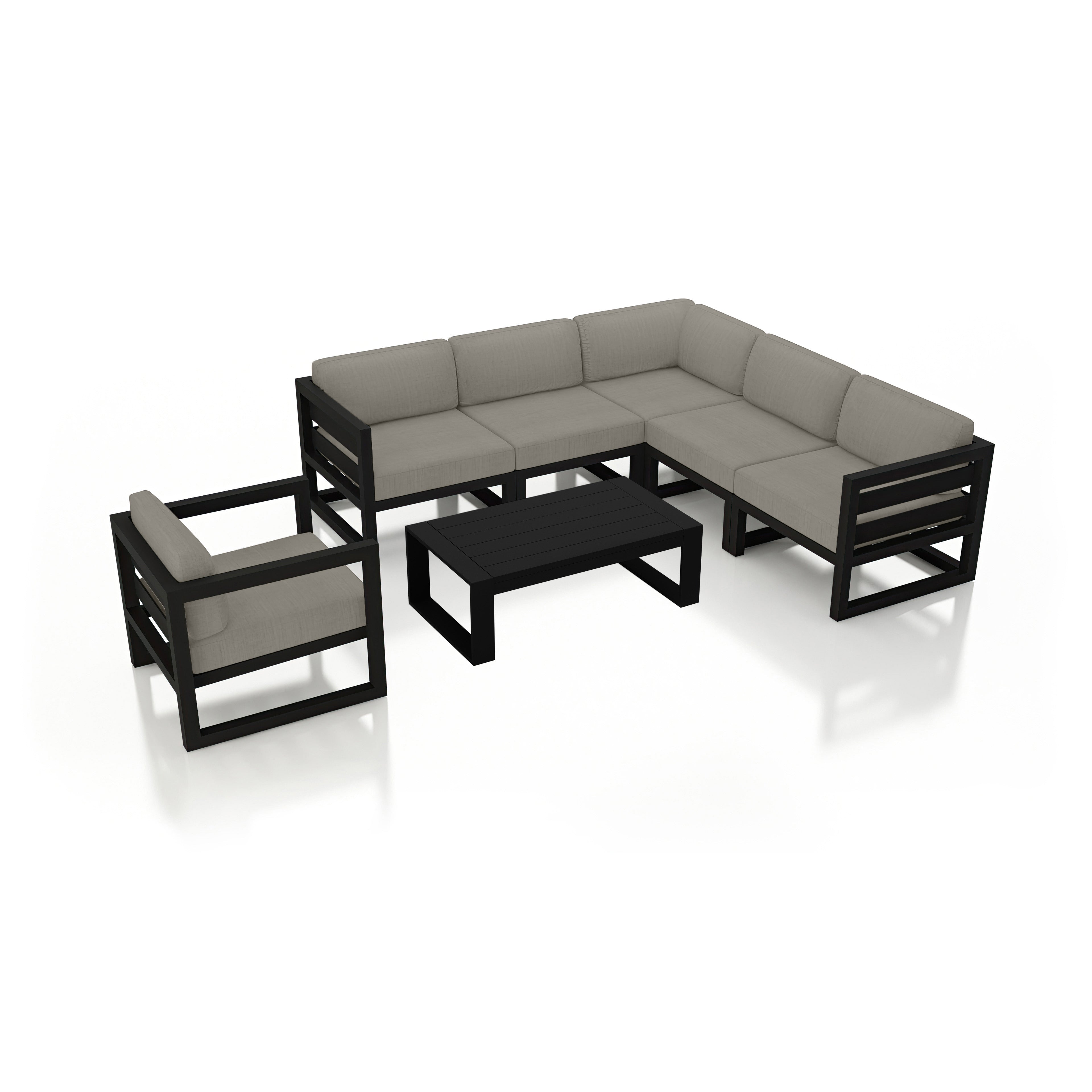 aAvion 7 Piece Aluminum Sectional Set#Finish_Black#Fabric_Canvas Charcoal