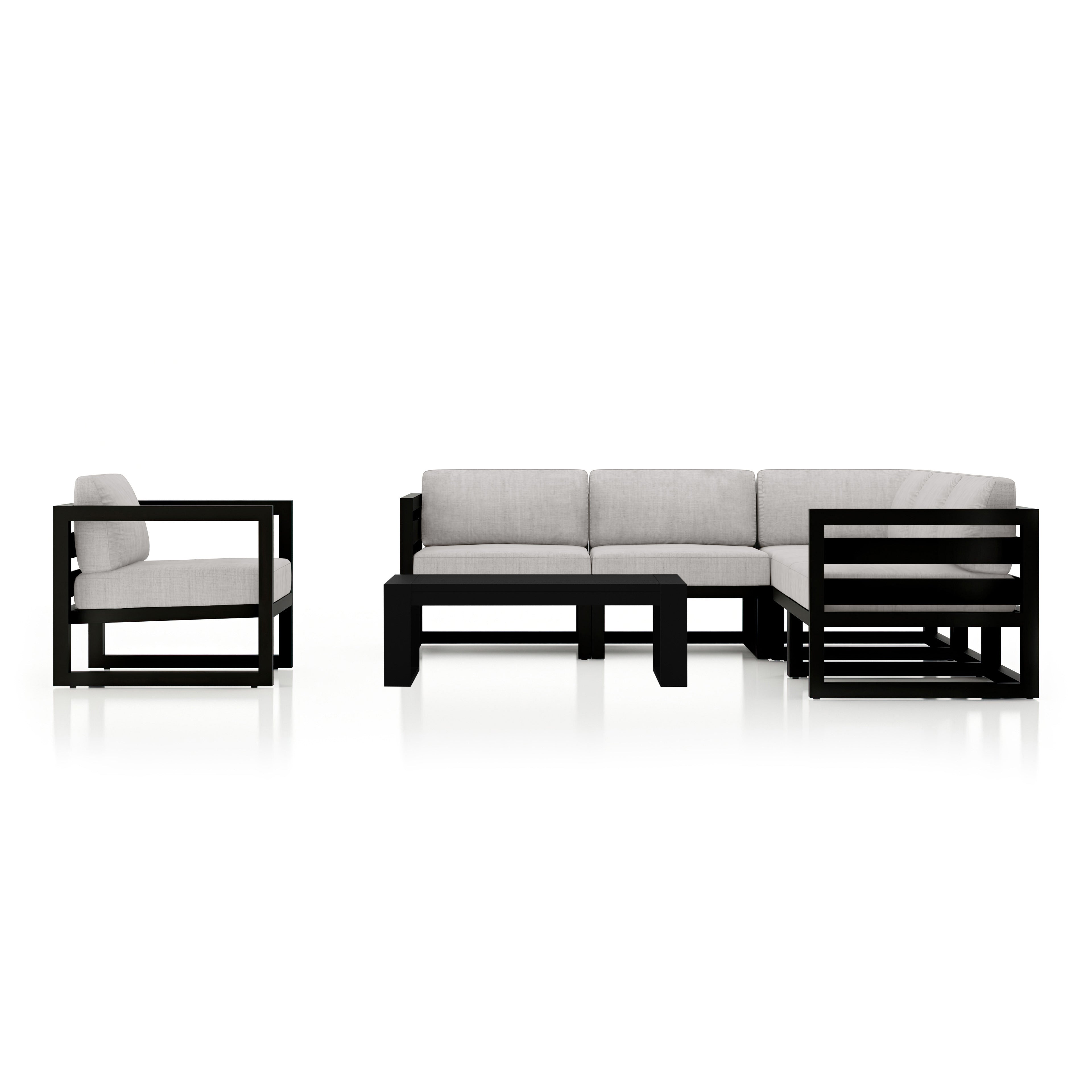 Avion 7 Piece Aluminum Sectional Set#Finish_Black#Fabric_Cast Silver