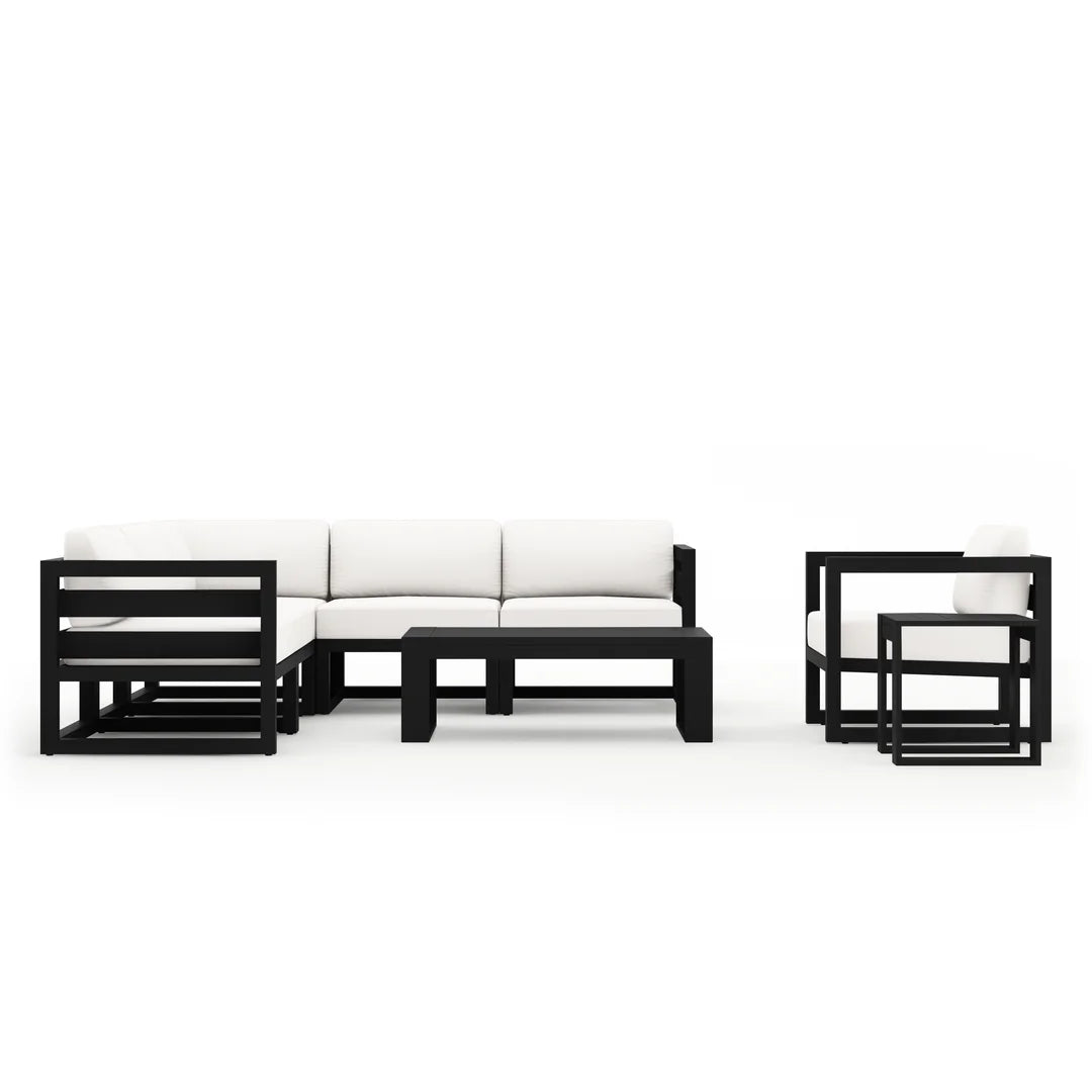 Avion 8 Piece Aluminum Sectional Set#Finish_Black#Fabric_Canvas Natural