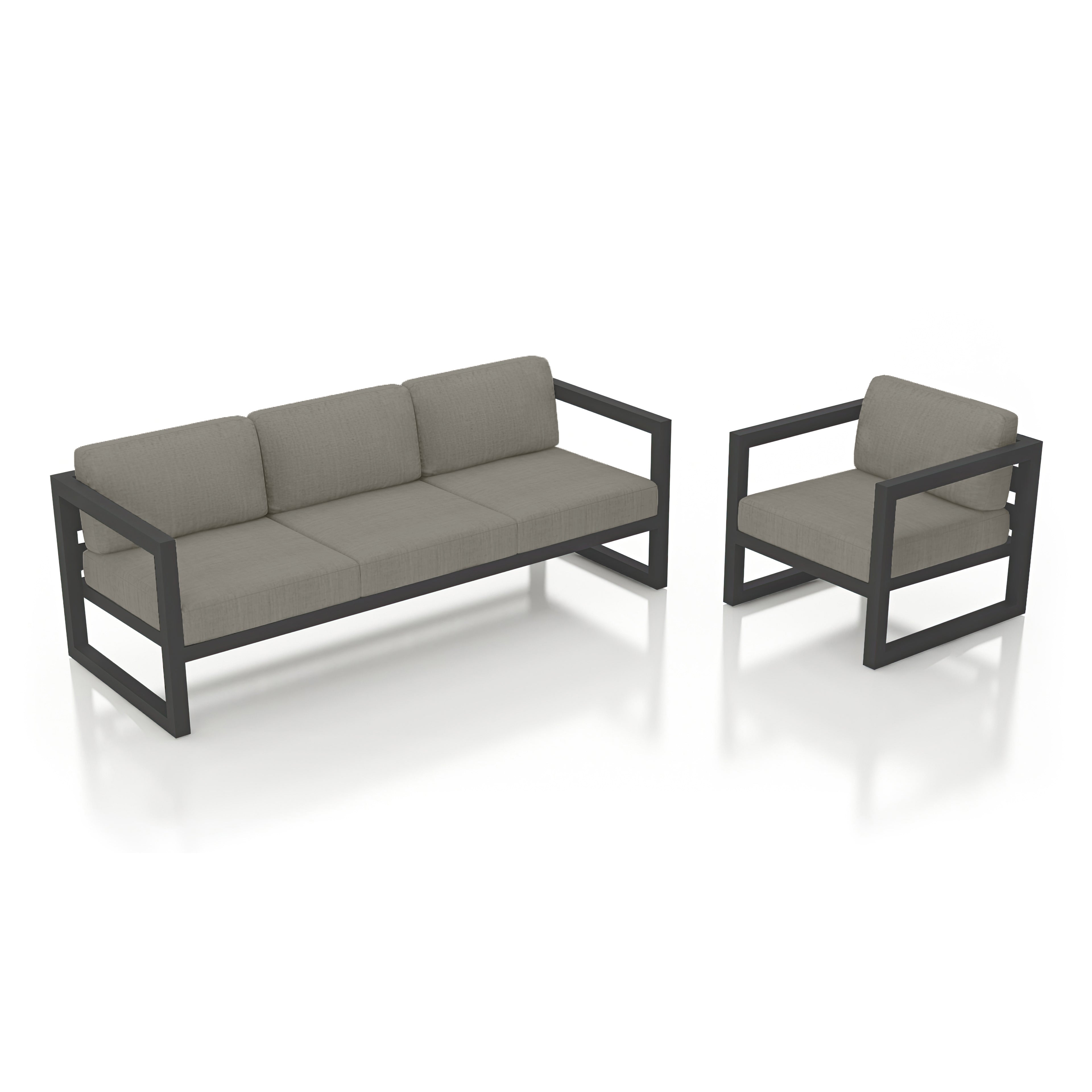 Avion 2 Piece Aluminum Sofa Set#Finish_Slate#Fabric_Canvas Charcoal