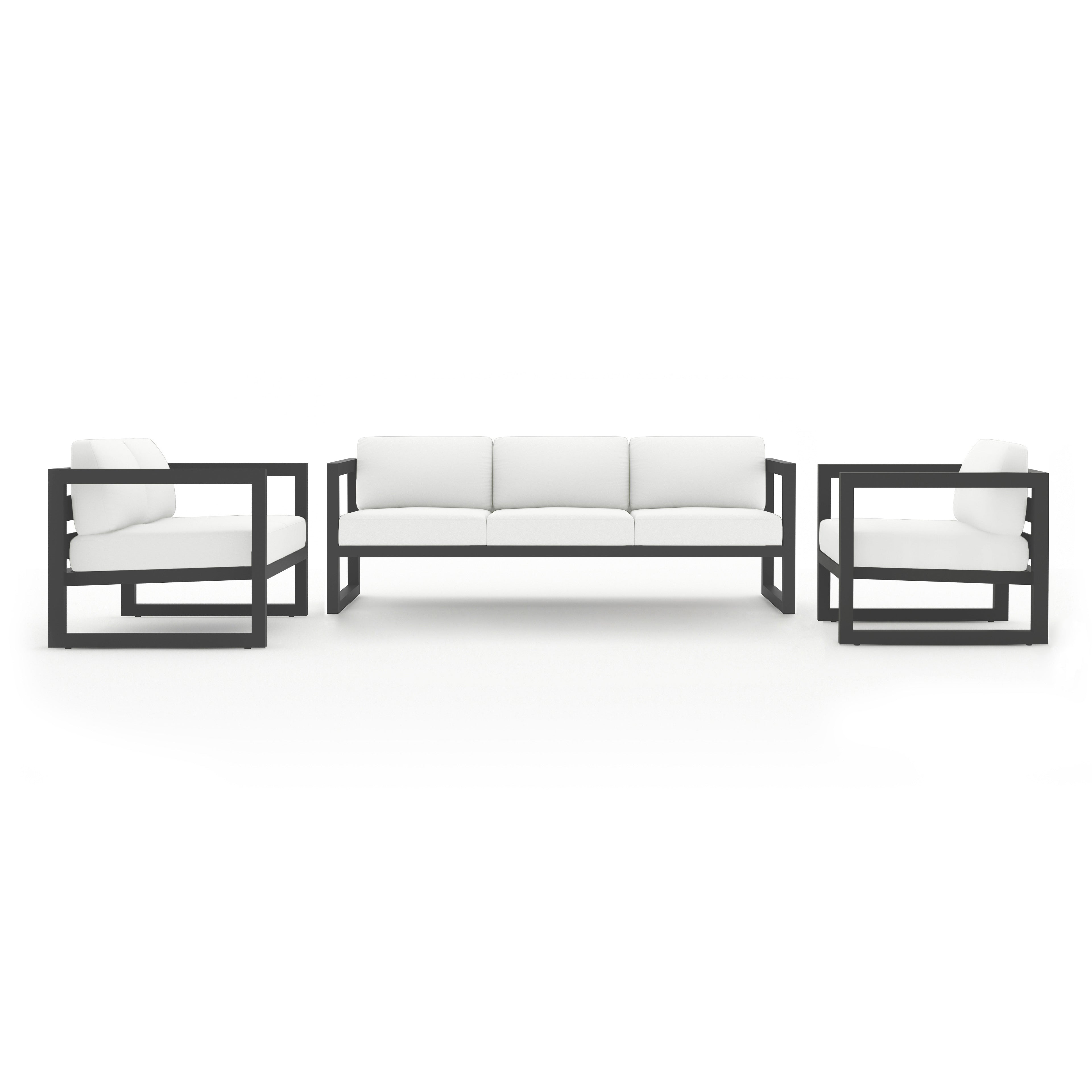 Avion 3 Piece Aluminum Sofa Loveseat Set#Finish_Slate#Fabric_Canvas Natural