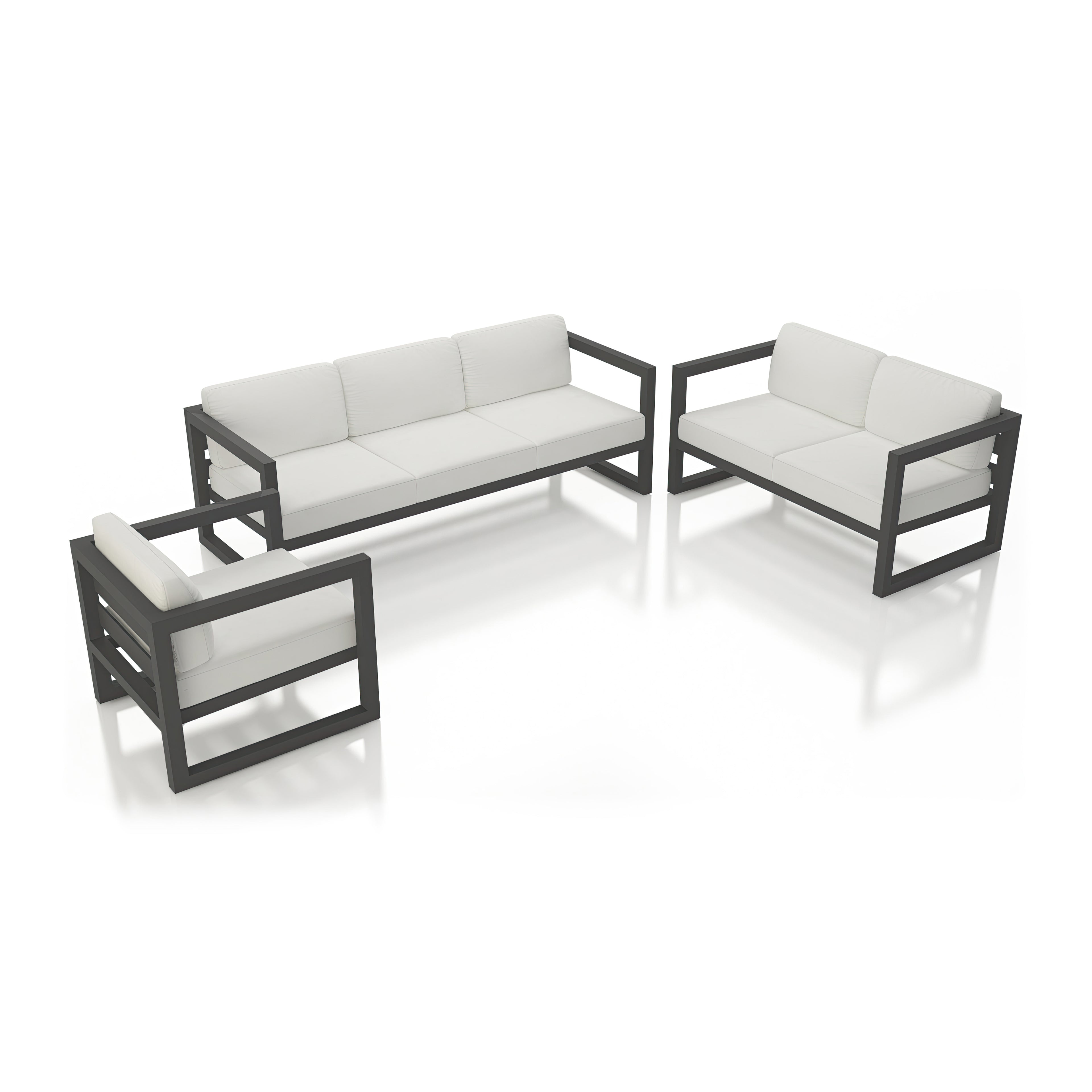 Avion 3 Piece Aluminum Sofa Loveseat Set#Finish_Slate#Fabric_Canvas Natural