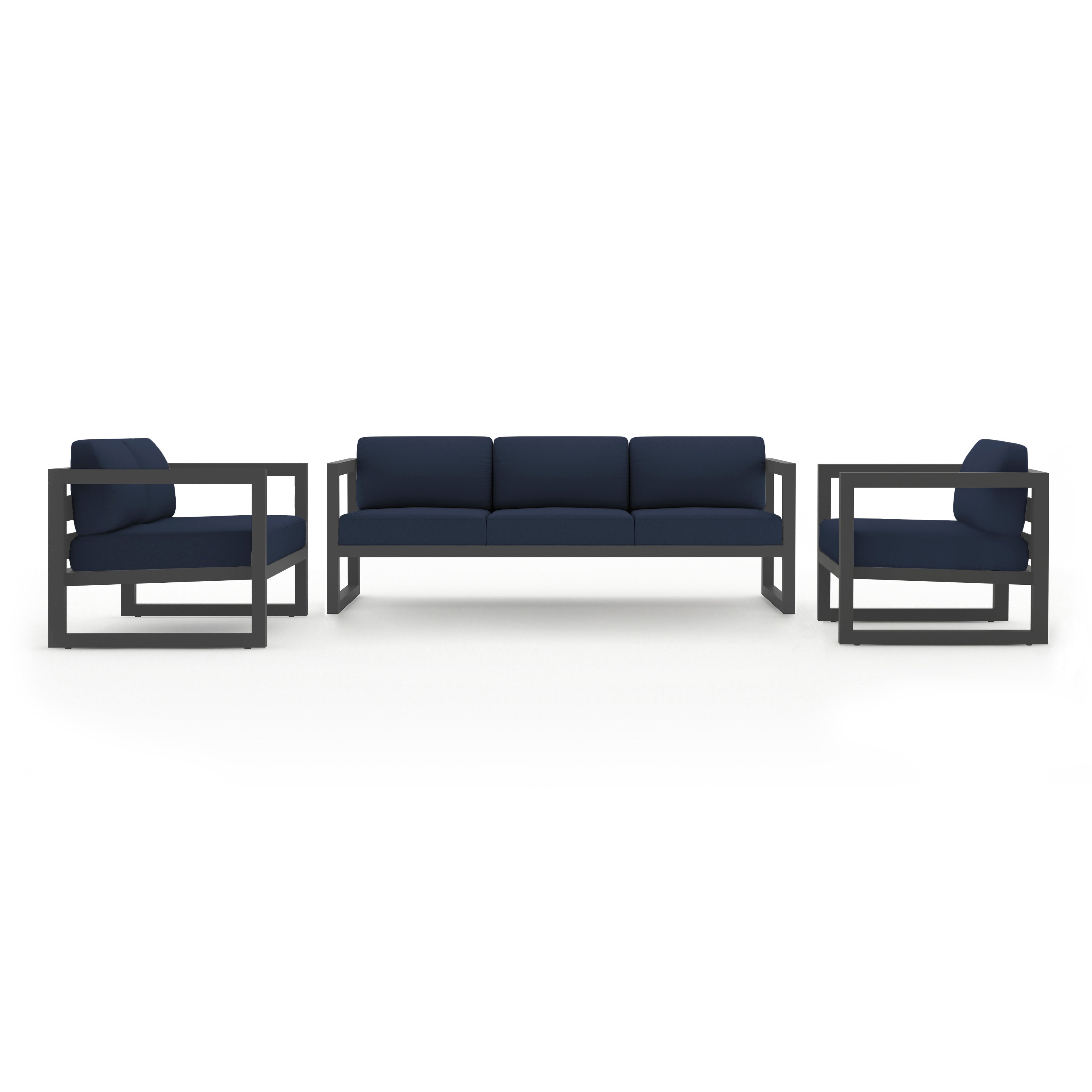 Avion 3 Piece Aluminum Sofa Loveseat Set#Finish_Slate#Fabric_Spectrum Indigo