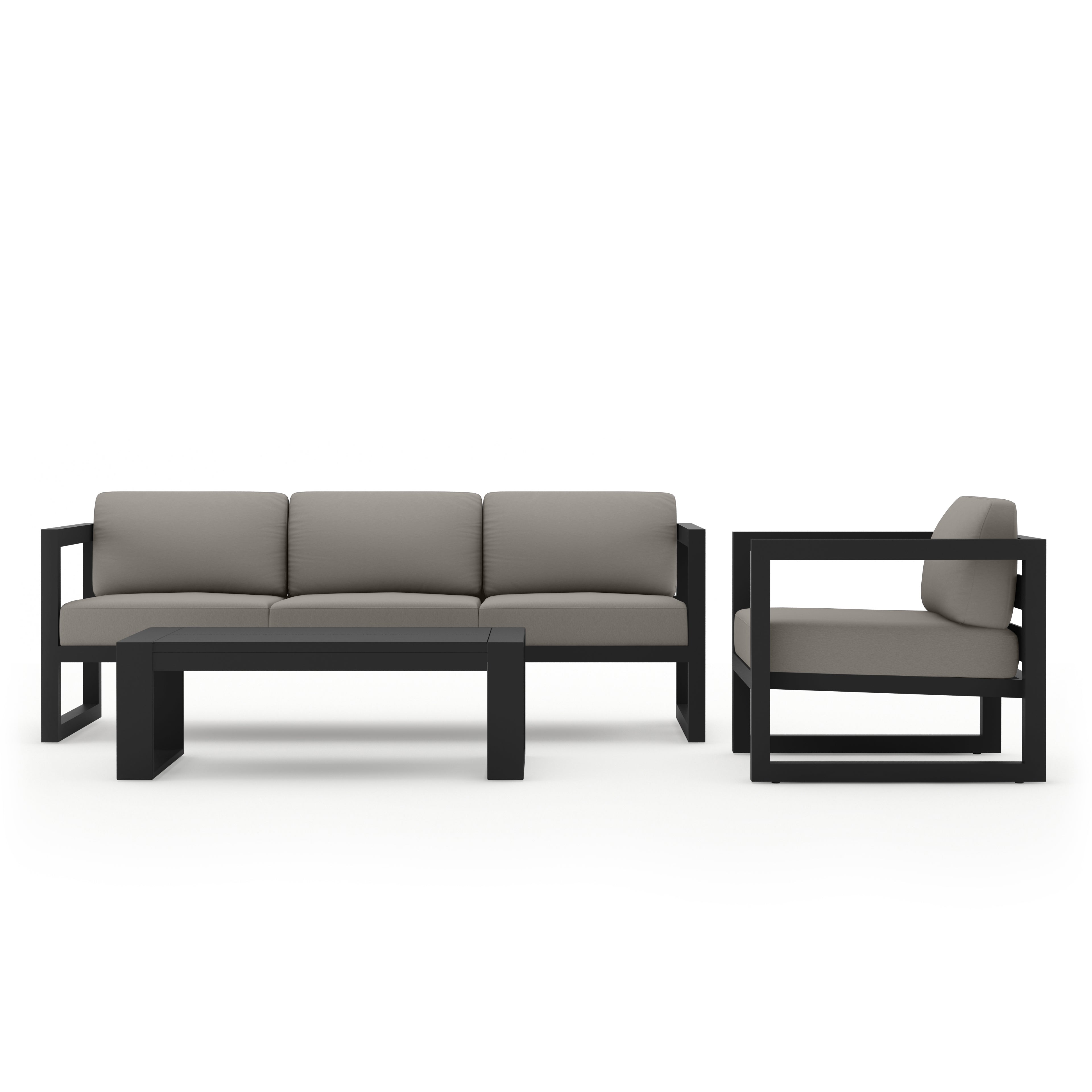 Avion 3 Piece Aluminum Sofa Set#Finish_Slate#Fabric_Canvas Charcoal