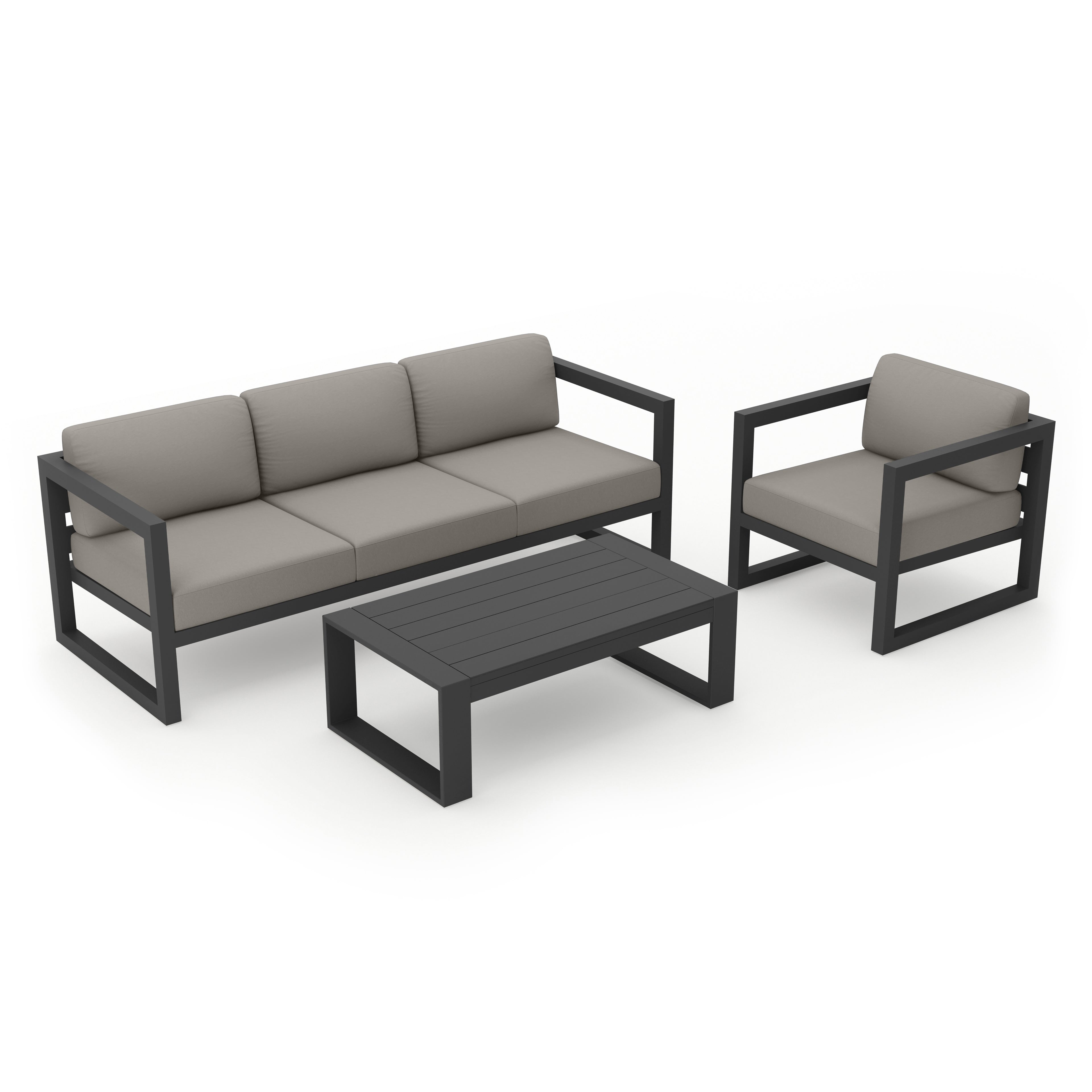 Avion 3 Piece Aluminum Sofa Set#Finish_Slate#Fabric_Canvas Charcoal