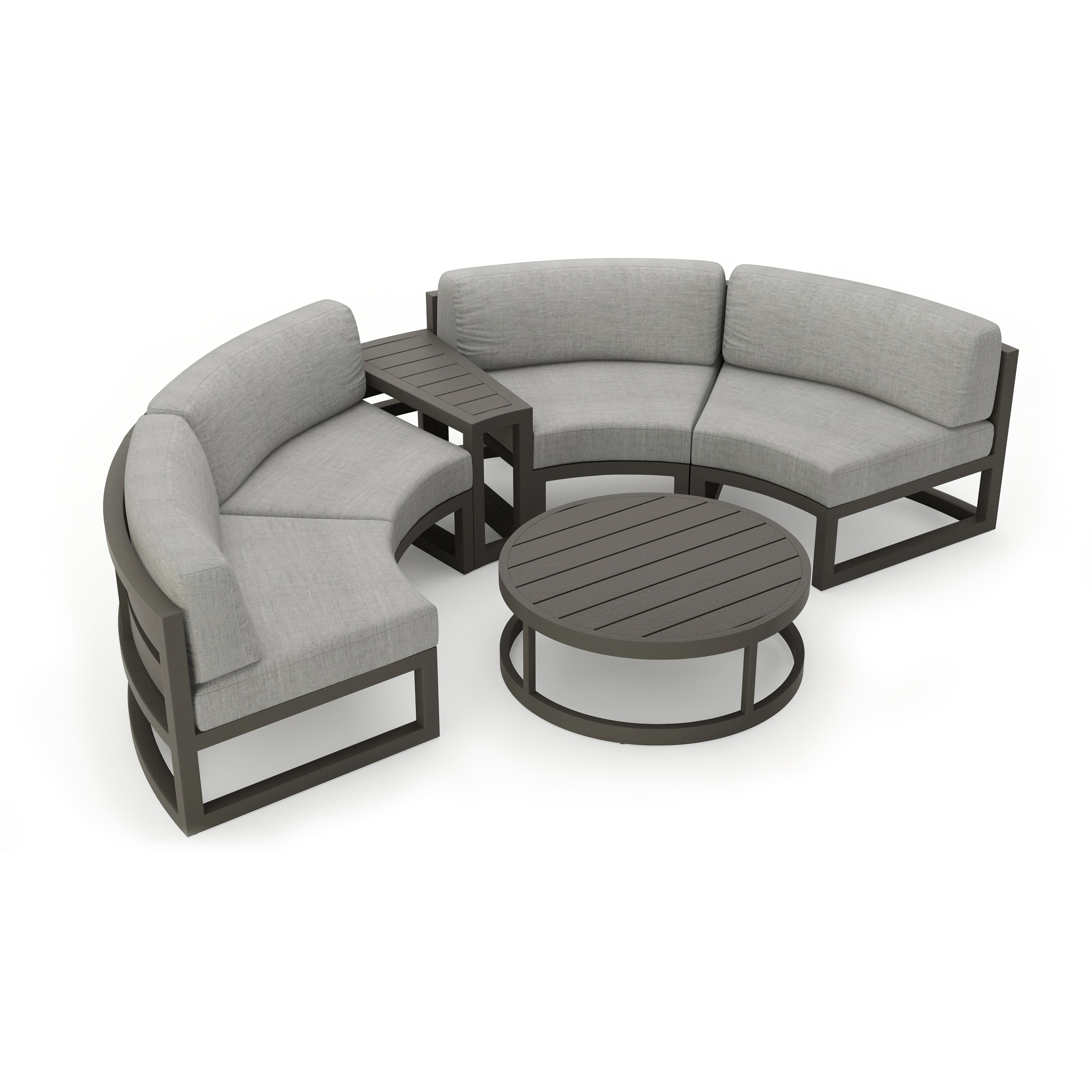 Avion 4 Piece Aluminum Curve Sectional Set#Finish_Slate#Fabric_Cast Silver