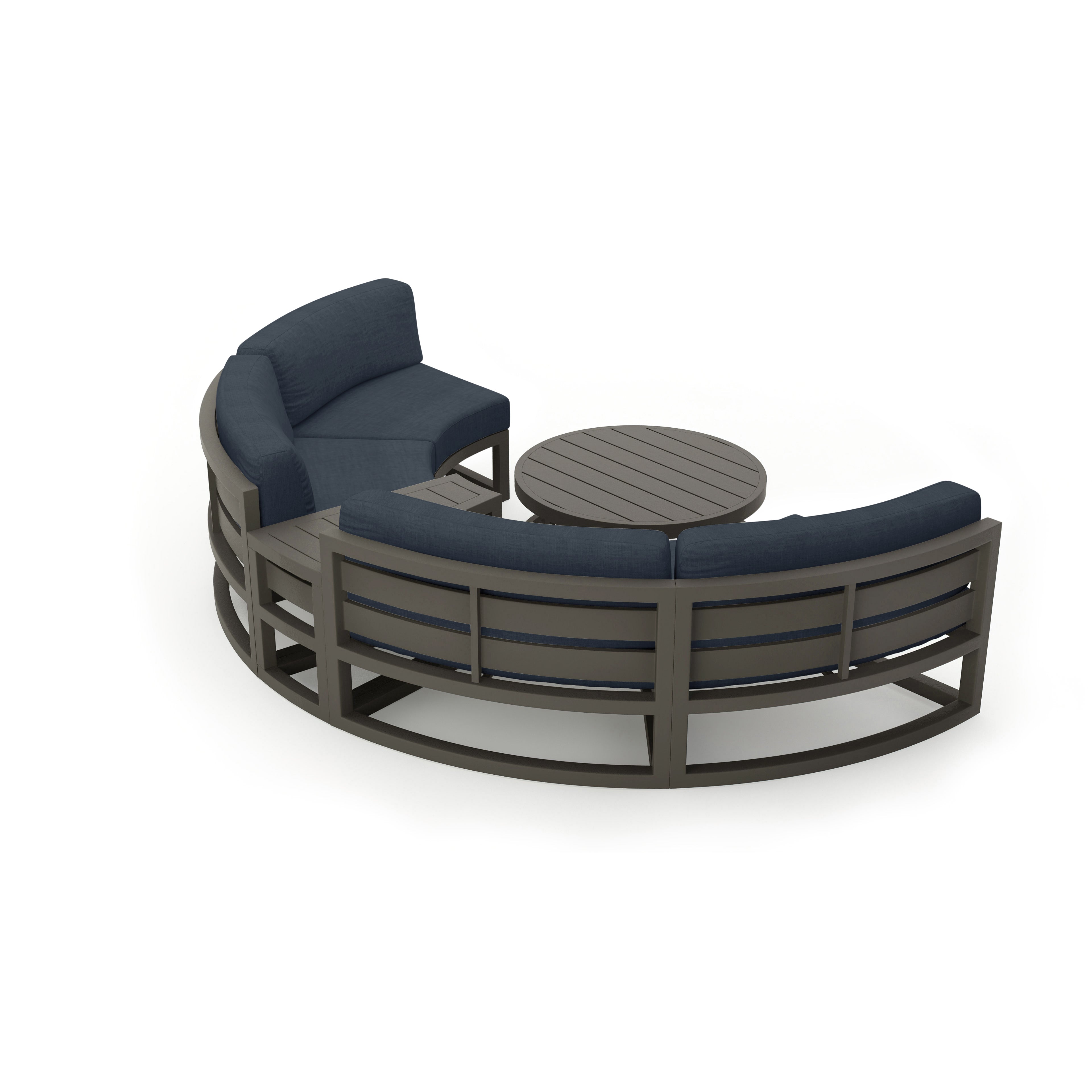 Avion 4 Piece Aluminum Curve Sectional Set#Finish_Slate#Fabric_Spectrum Indigo