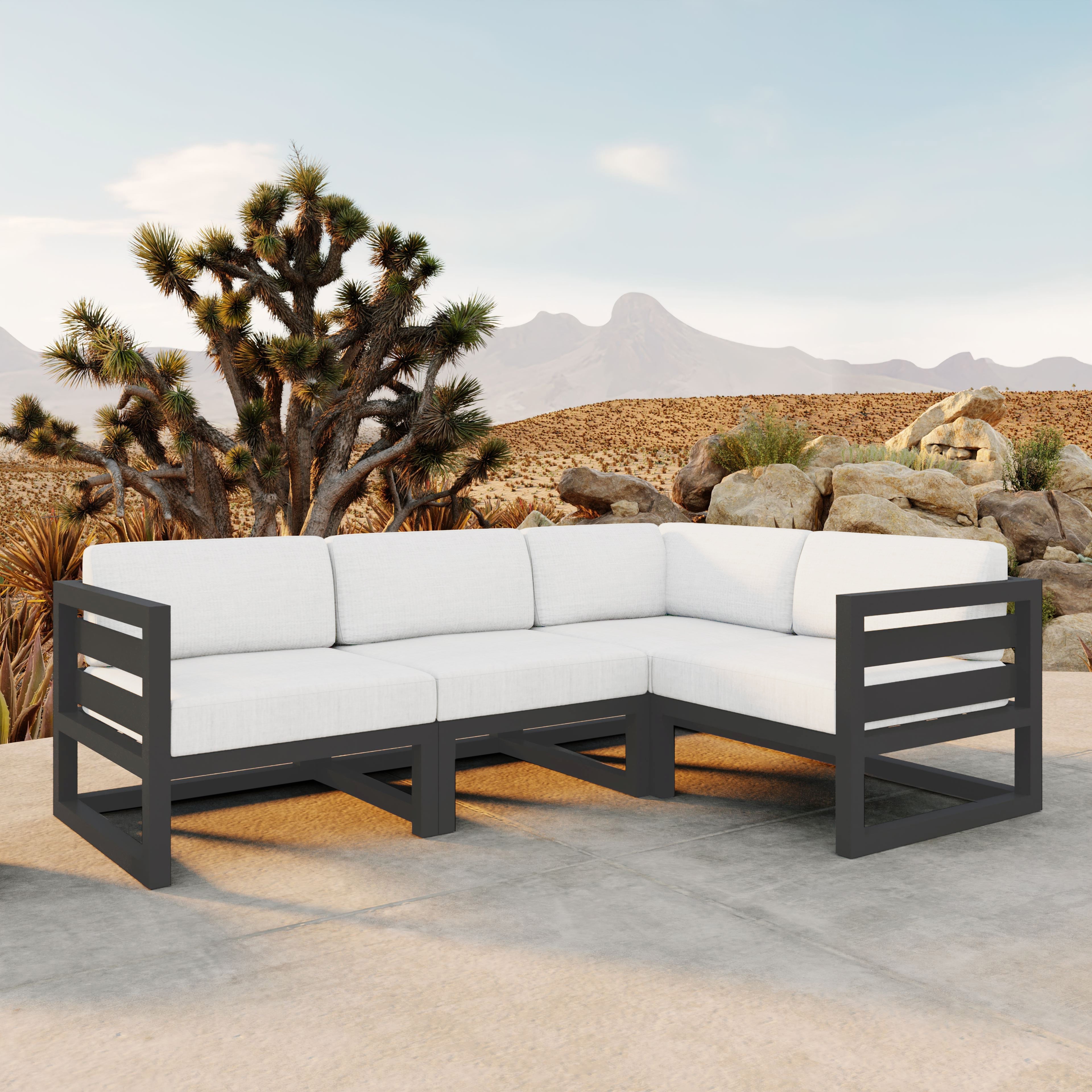 Avion 4 Piece Aluminum Sectional Set#Finish_Slate#Fabric_Canvas Natural