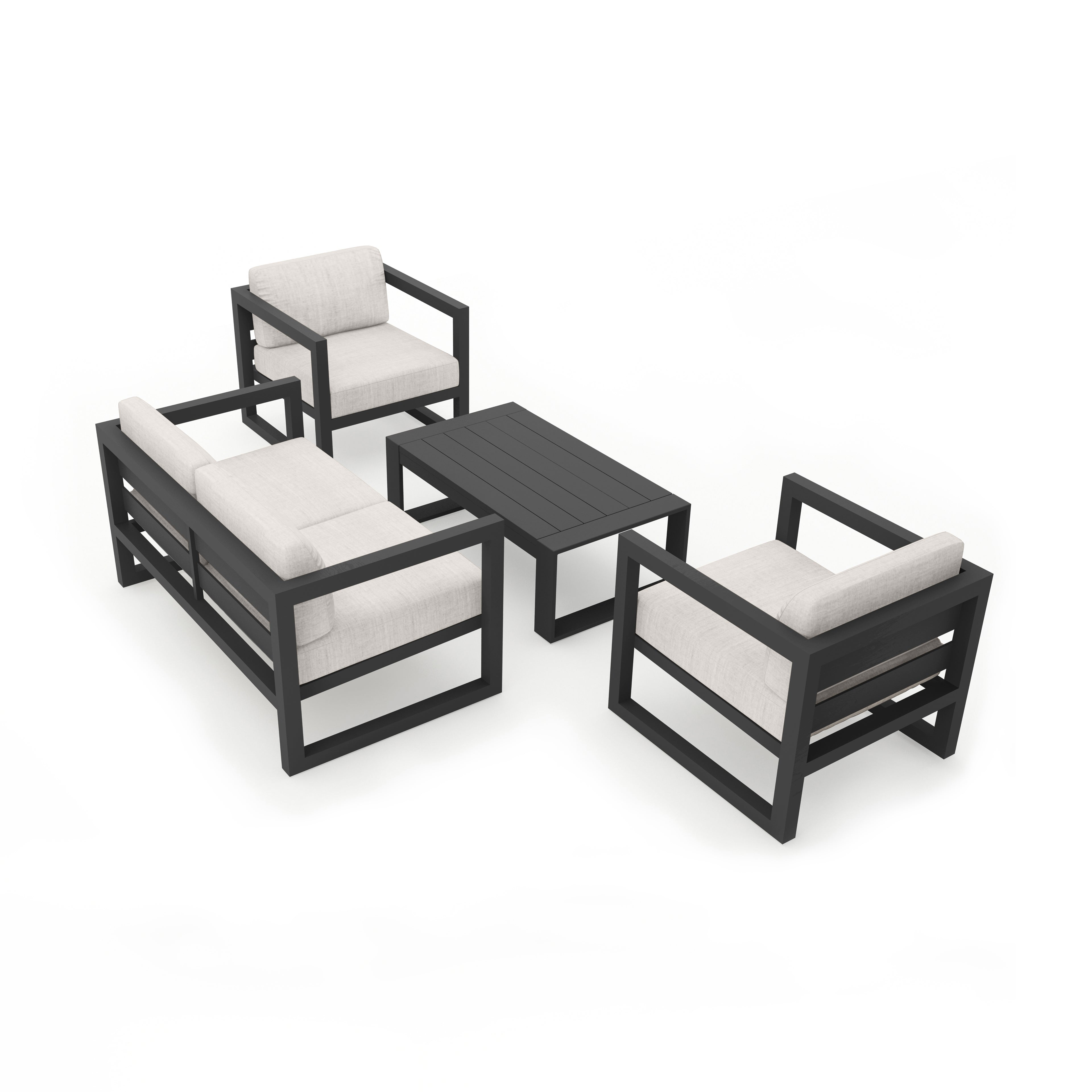 Avion 4 Piece Aluminum Loveseat Set#Finish_Slate#Fabric_Cast Silver